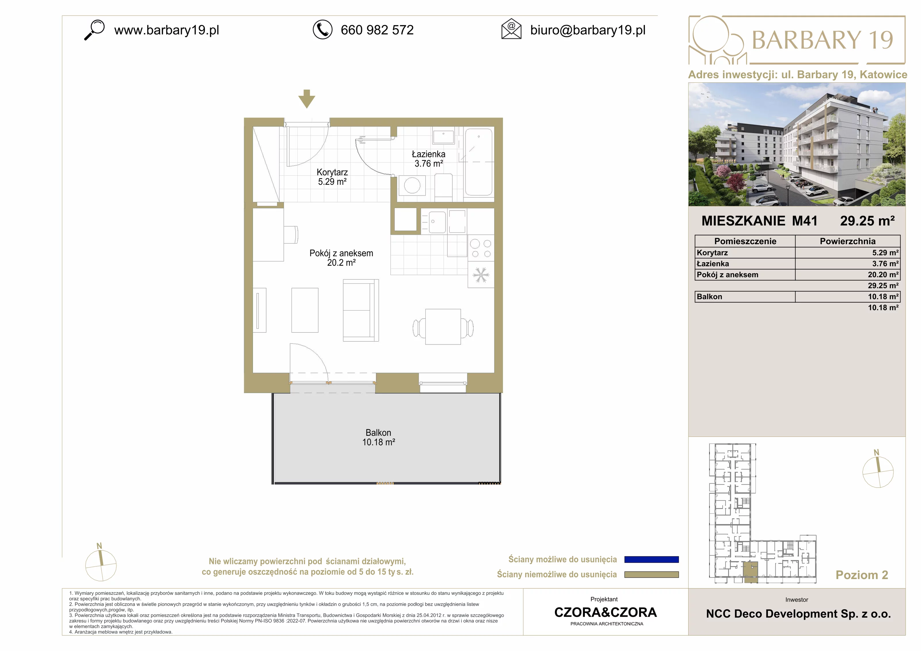 Mieszkanie 29,25 m², piętro 2, oferta nr M41, Apartamenty Barbary 19, Katowice, Śródmieście, ul. Barbary 19