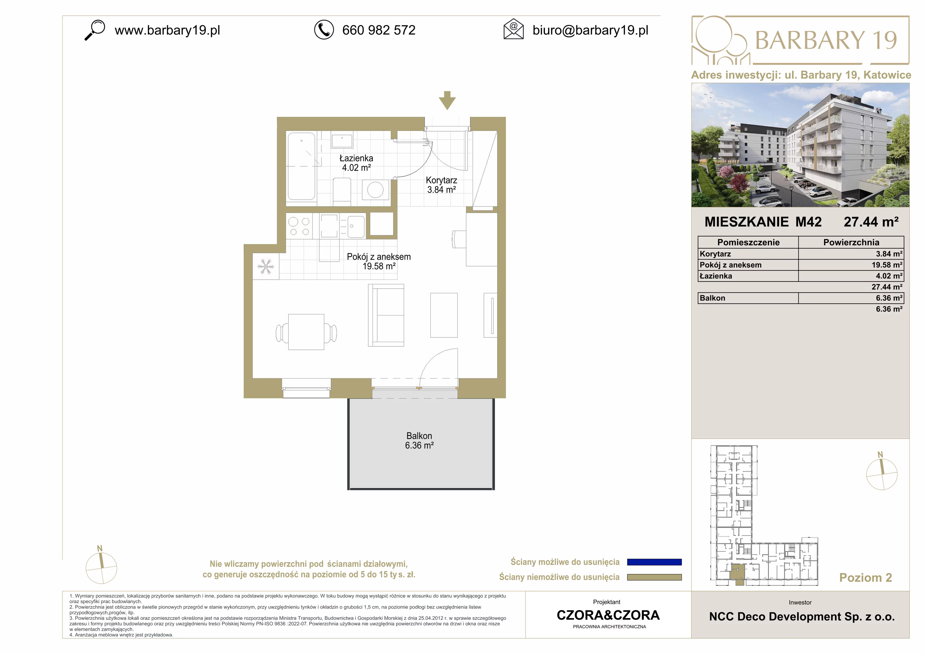 Mieszkanie 27,44 m², piętro 2, oferta nr M42, Apartamenty Barbary 19, Katowice, Śródmieście, ul. Barbary 19