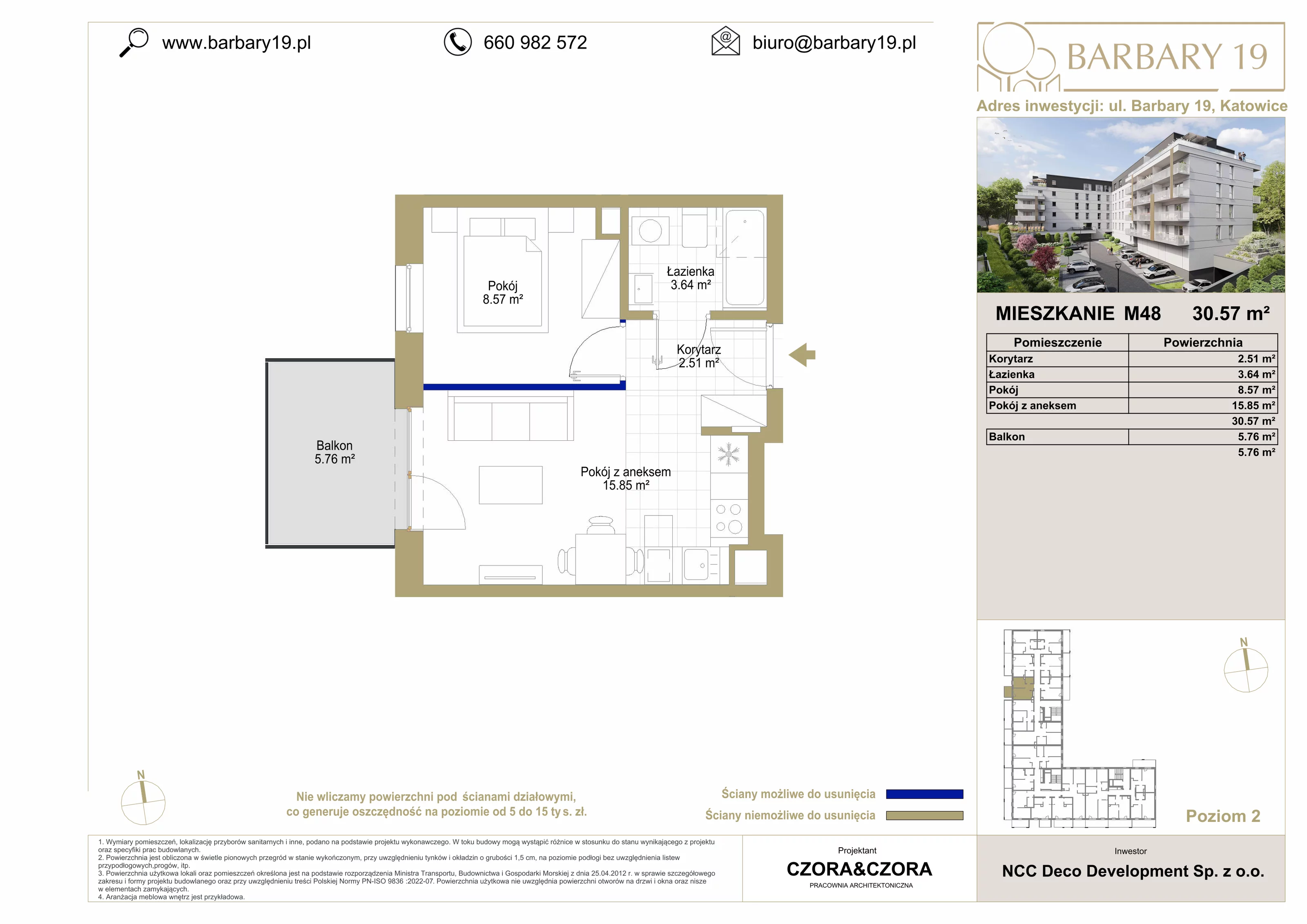 Mieszkanie 30,57 m², piętro 2, oferta nr M48, Apartamenty Barbary 19, Katowice, Śródmieście, ul. Barbary 19