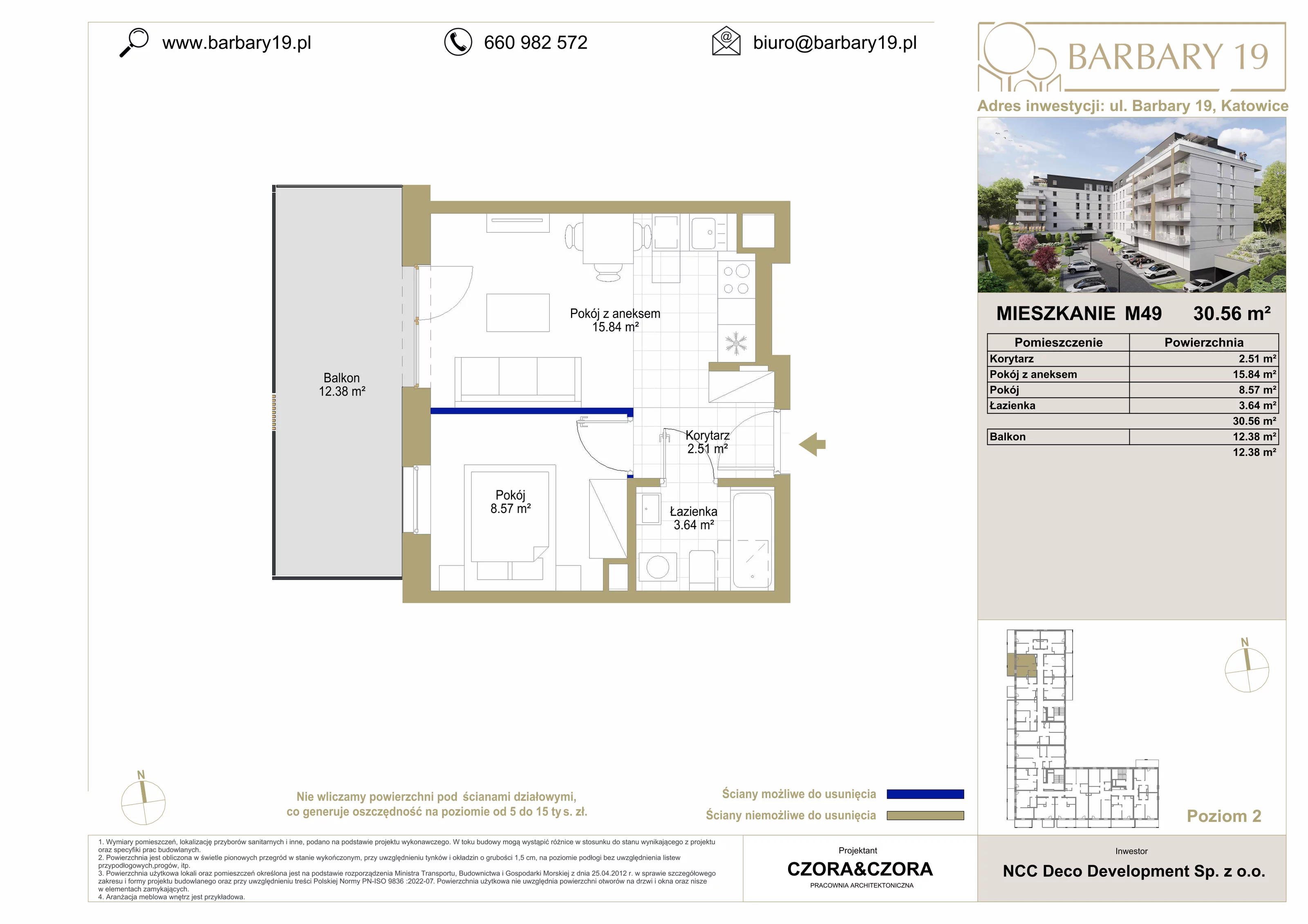 Mieszkanie 30,56 m², piętro 2, oferta nr M49, Apartamenty Barbary 19, Katowice, Śródmieście, ul. Barbary 19