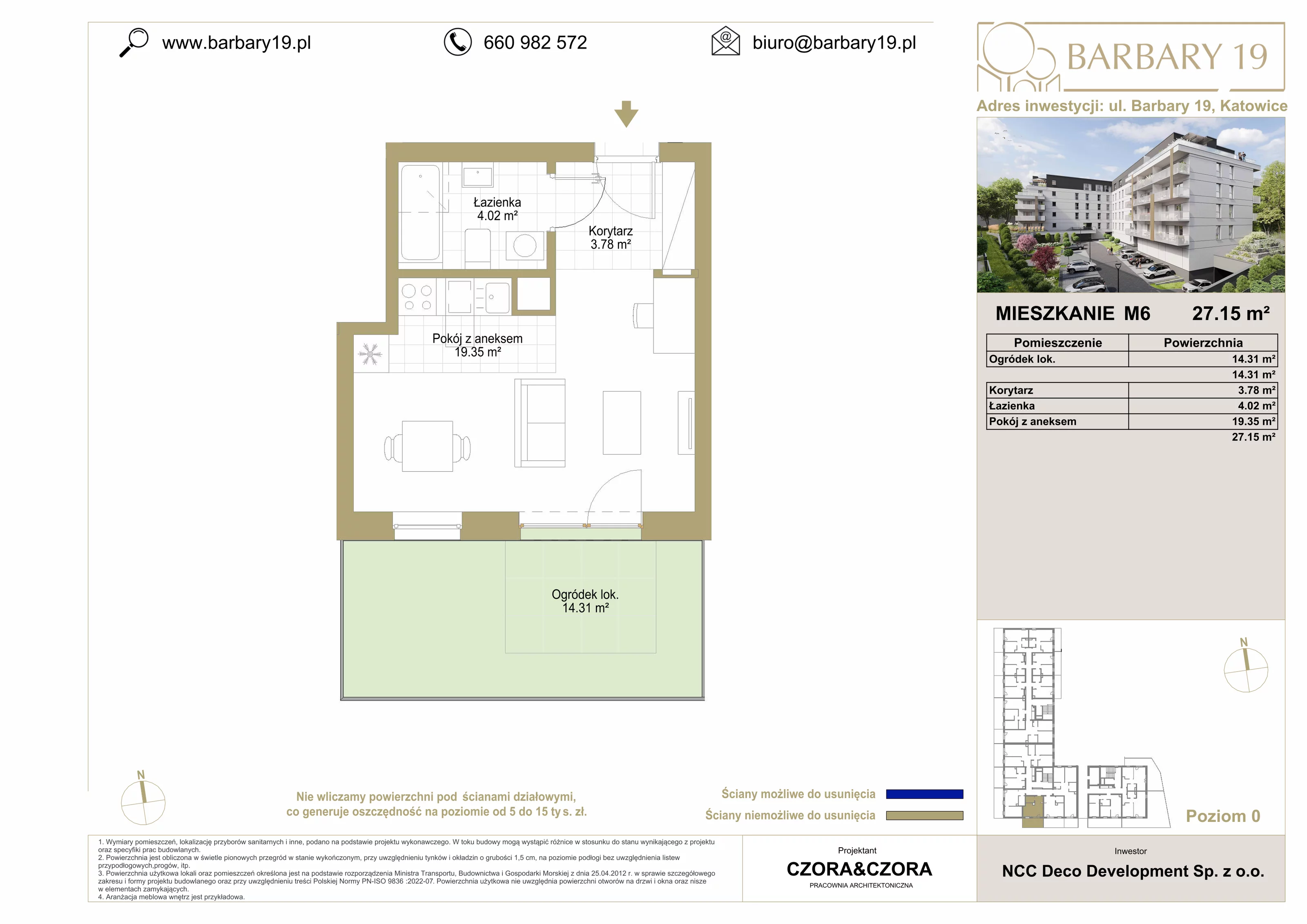 Mieszkanie 27,26 m², parter, oferta nr M06, Apartamenty Barbary 19, Katowice, Śródmieście, ul. Barbary 19