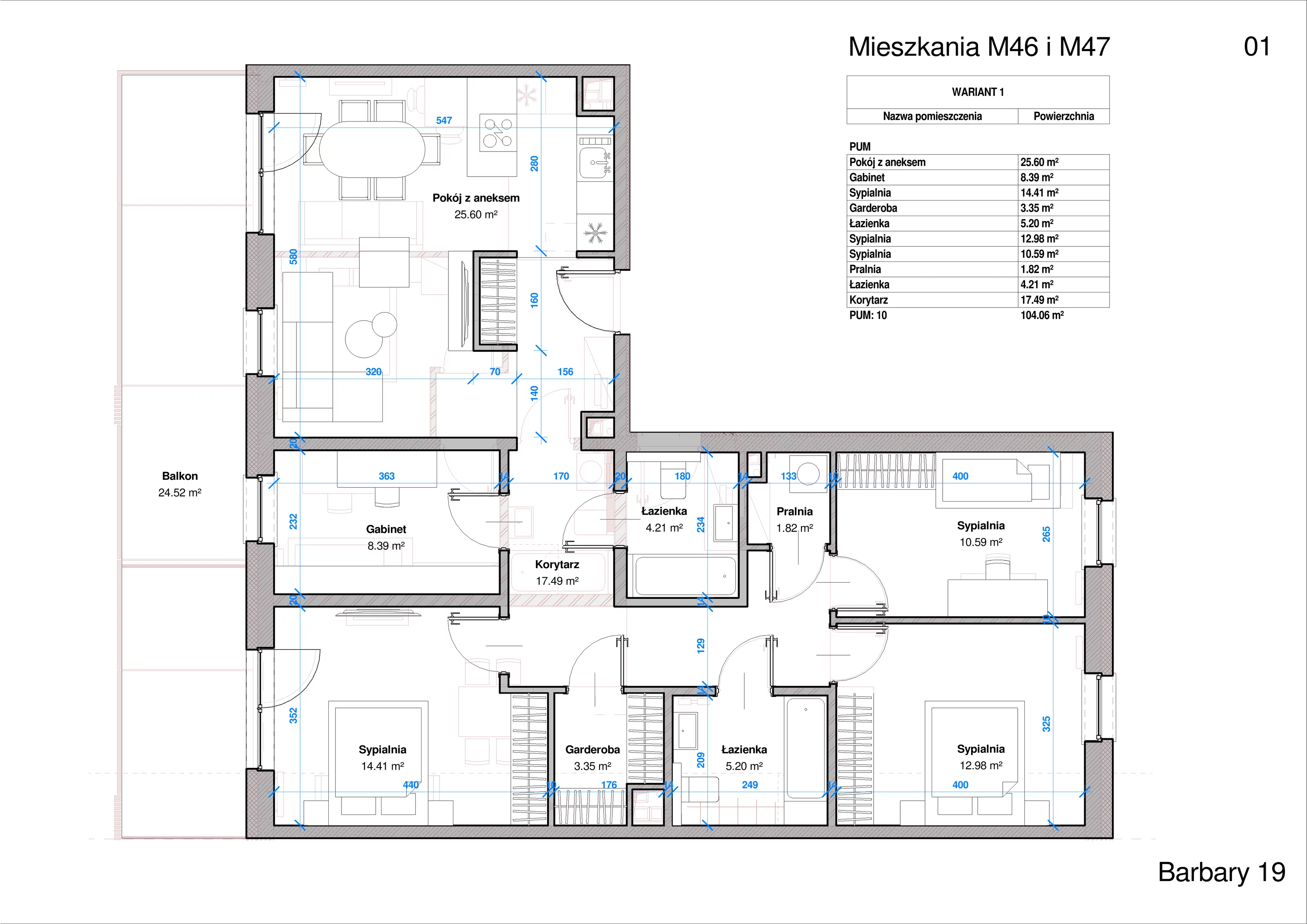 5 pokoi, apartament 104,06 m², piętro 2, oferta nr M46_47, Apartamenty Barbary 19, Katowice, Śródmieście, ul. Barbary 19