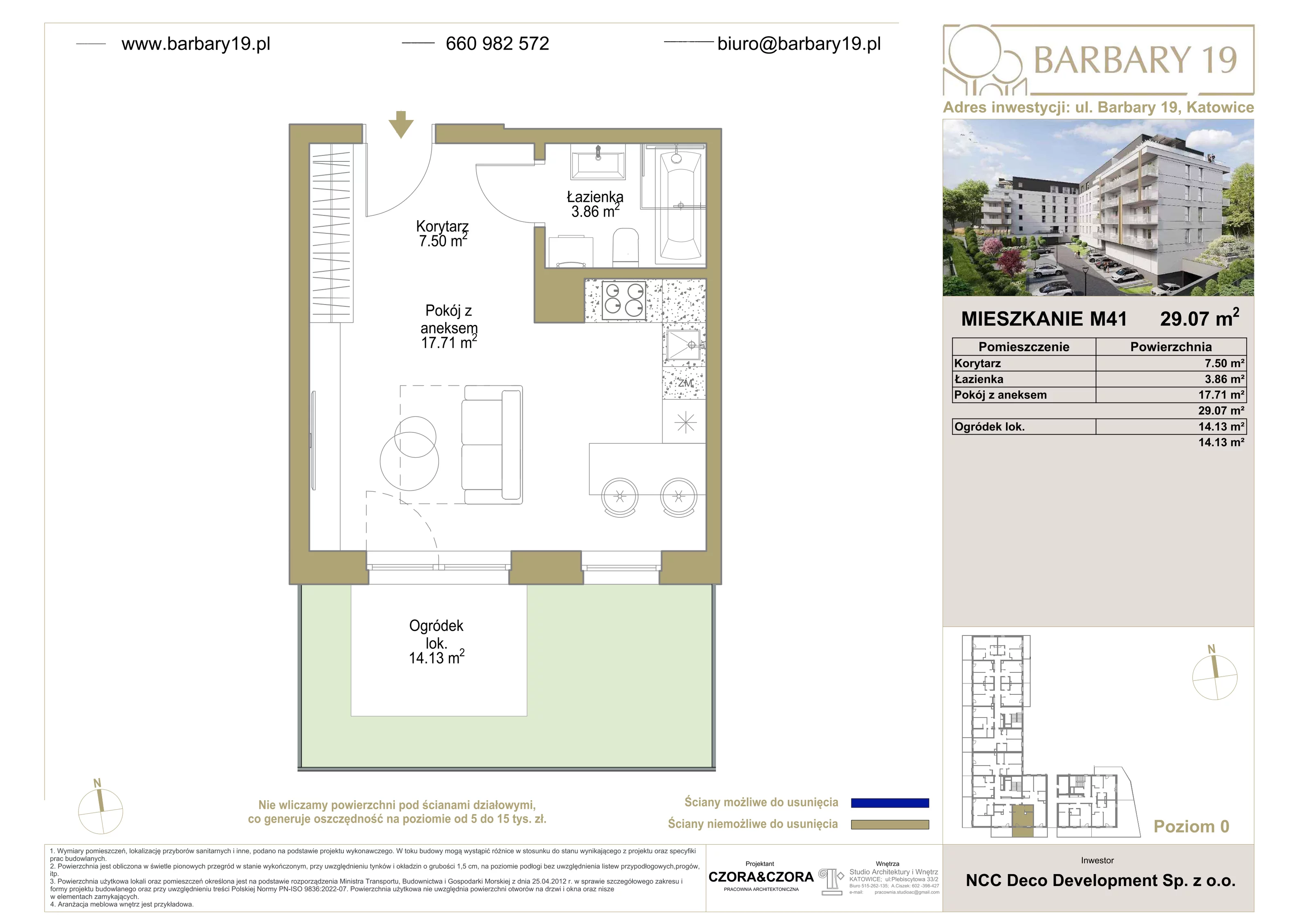 1 pokój, mieszkanie 29,07 m², parter, oferta nr 41, Apartamenty Barbary 19, Katowice, Śródmieście, ul. Barbary 19