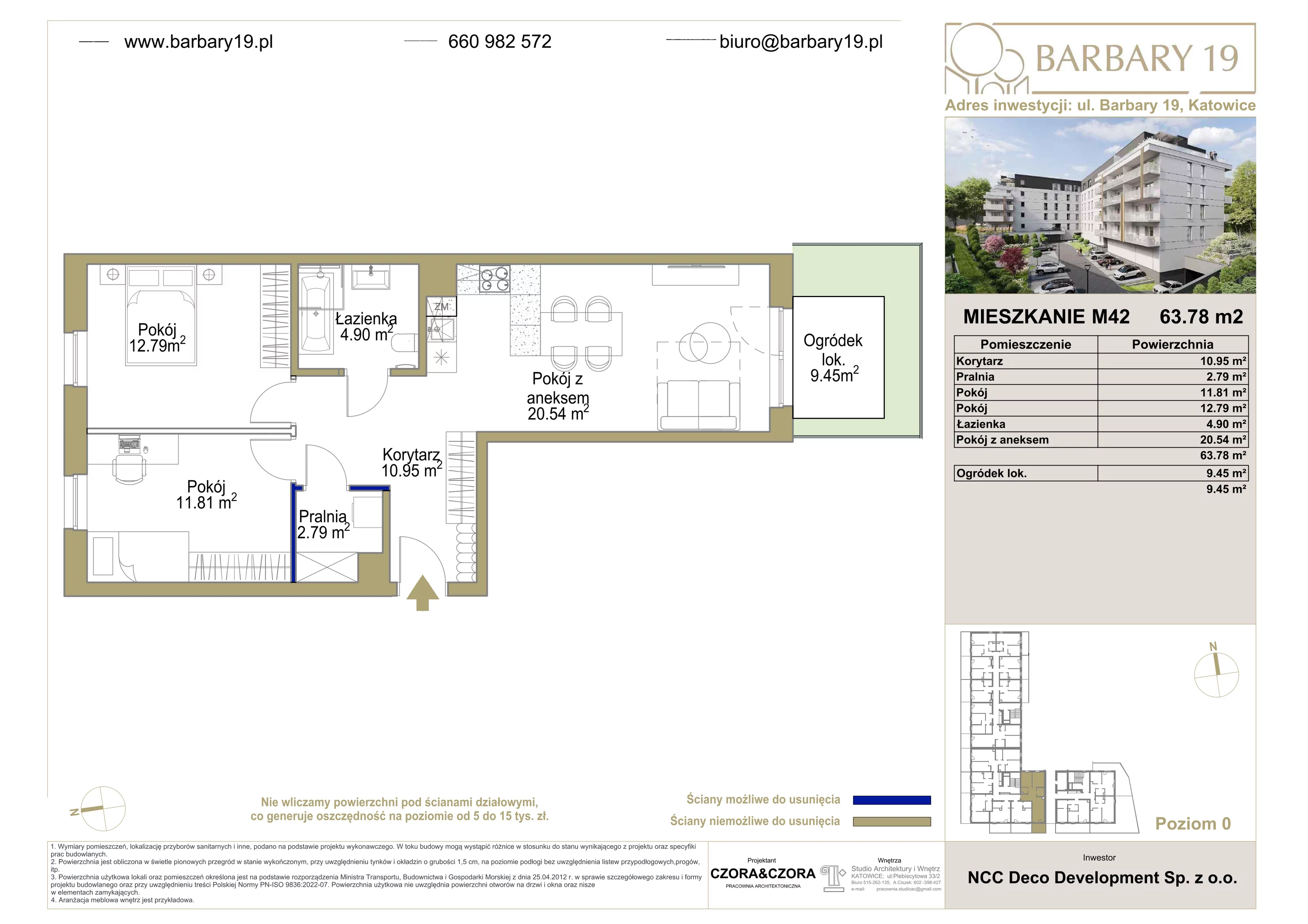 3 pokoje, mieszkanie 63,78 m², parter, oferta nr 42, Apartamenty Barbary 19, Katowice, Śródmieście, ul. Barbary 19