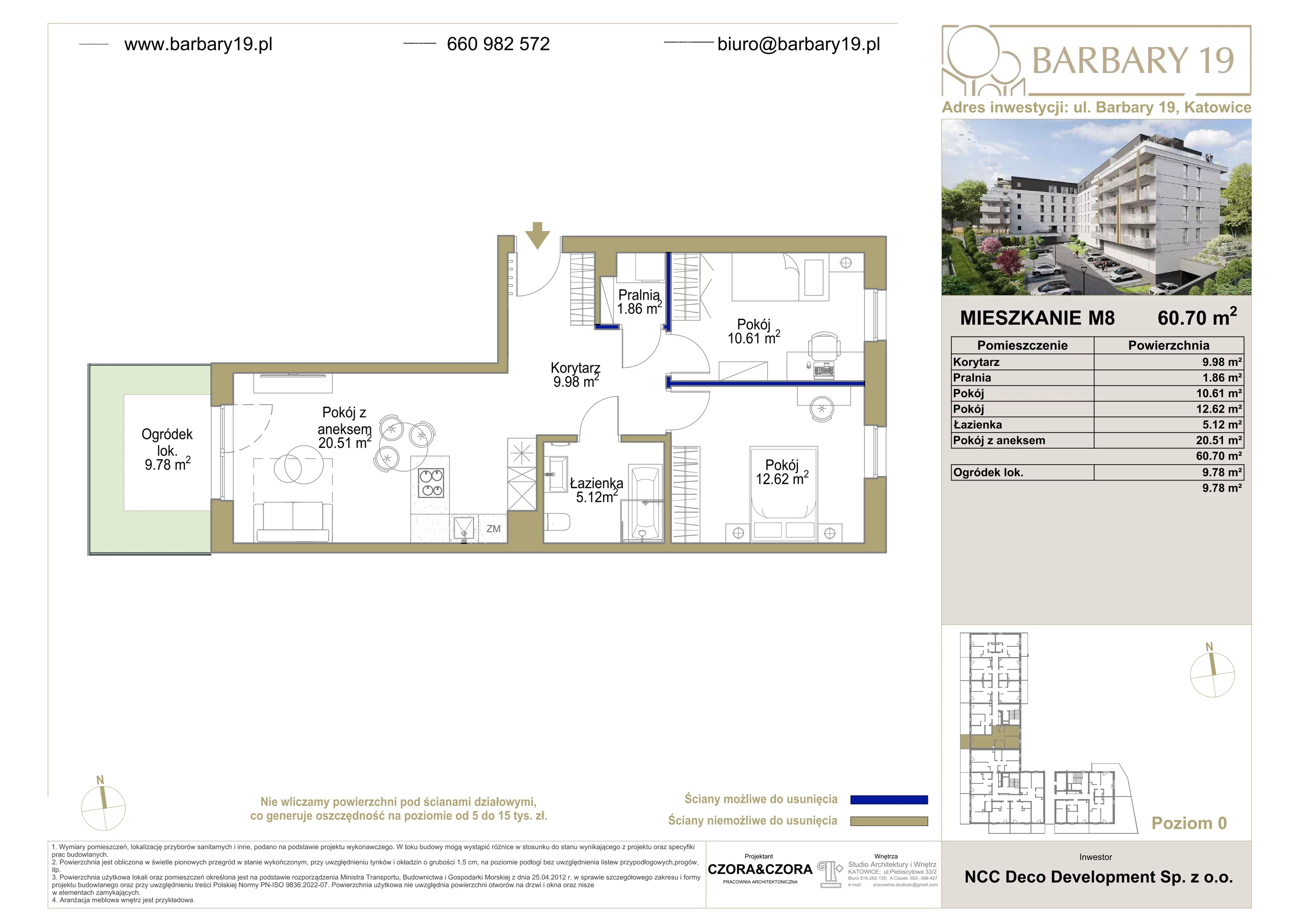 3 pokoje, mieszkanie 60,70 m², parter, oferta nr 8, Apartamenty Barbary 19, Katowice, Śródmieście, ul. Barbary 19