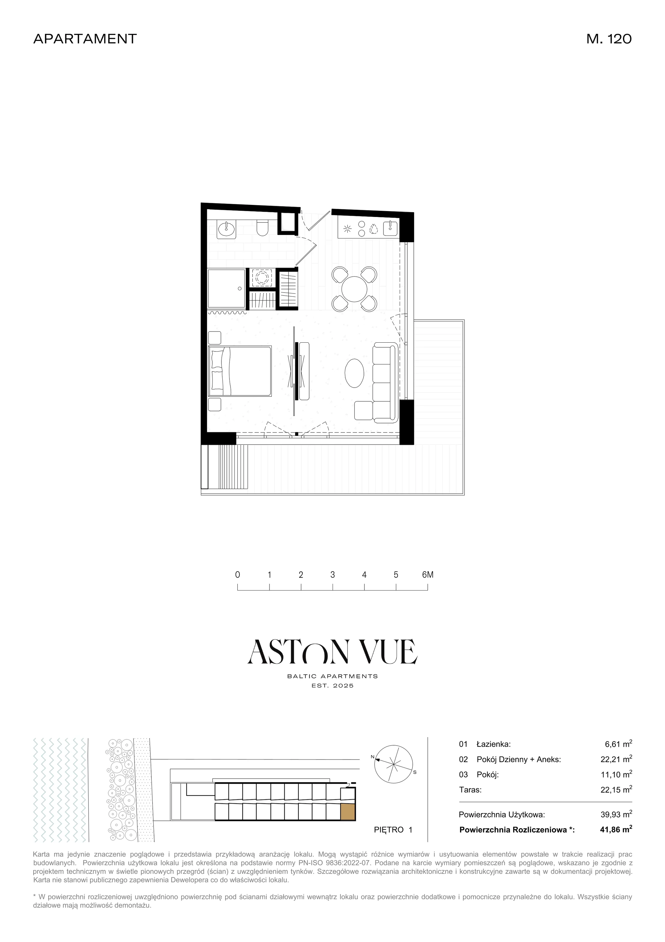 2 pokoje, apartament 41,86 m², piętro 1, oferta nr 120, Aston Vue, Sianożęty, ul. Plażowa 12/Ustronie Morskie