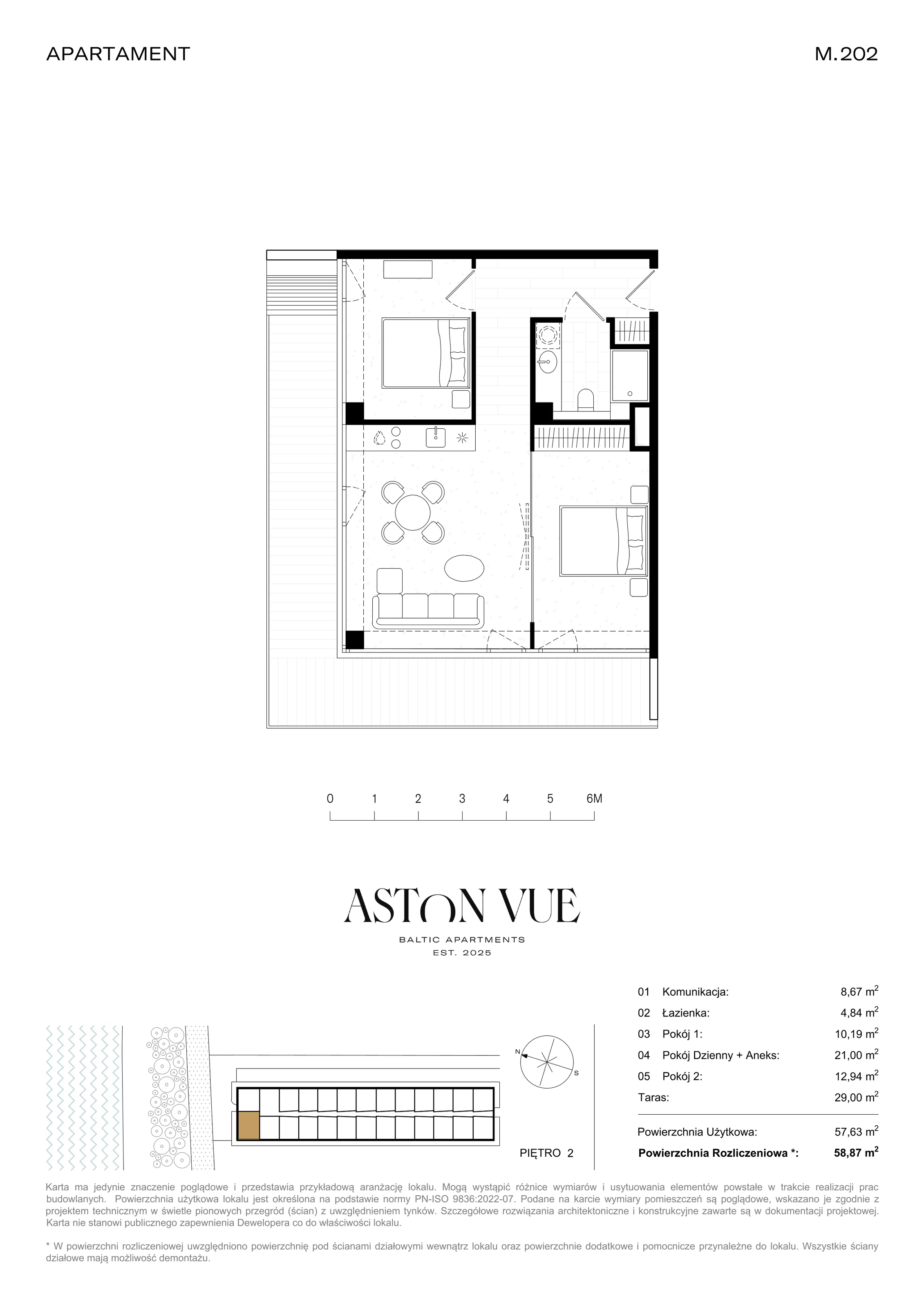 3 pokoje, apartament 58,87 m², piętro 2, oferta nr 202, Aston Vue, Sianożęty, ul. Plażowa 12/Ustronie Morskie