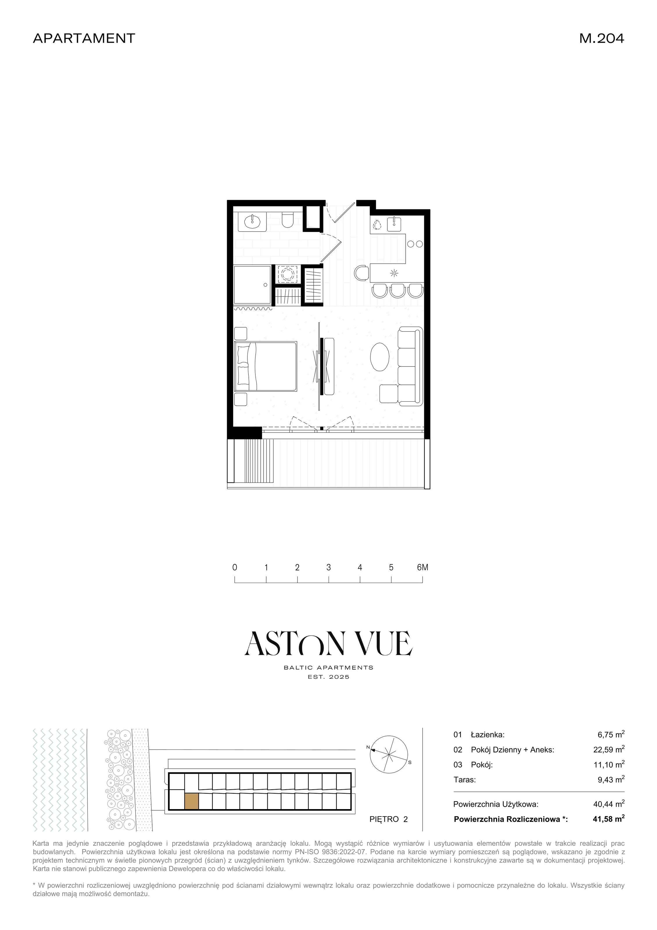 2 pokoje, apartament 41,58 m², piętro 2, oferta nr 204, Aston Vue, Sianożęty, ul. Plażowa 12/Ustronie Morskie