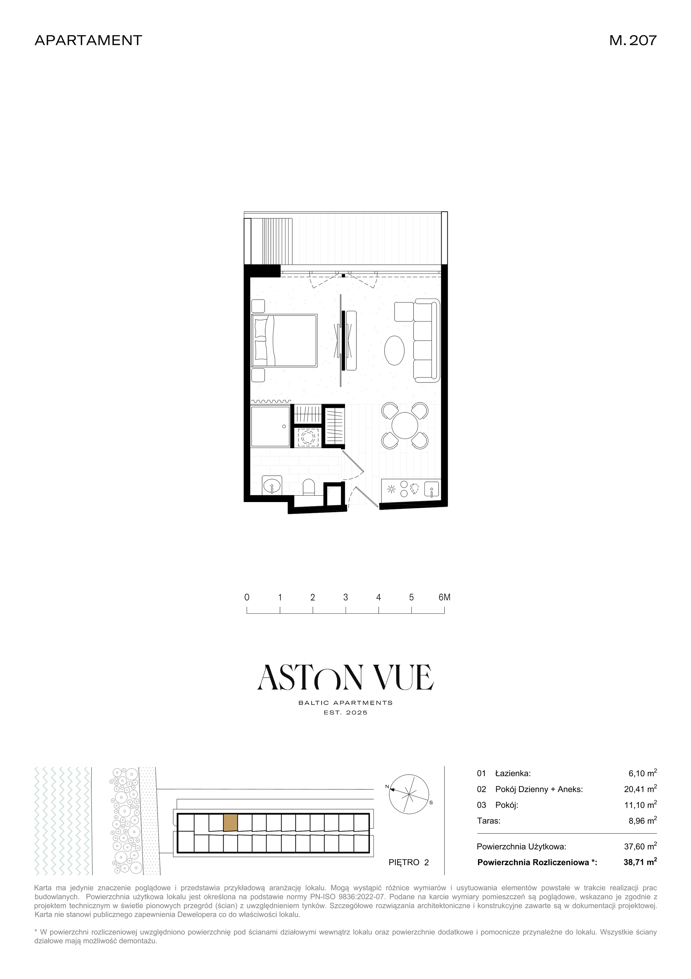 2 pokoje, apartament 38,71 m², piętro 2, oferta nr 207, Aston Vue, Sianożęty, ul. Plażowa 12/Ustronie Morskie