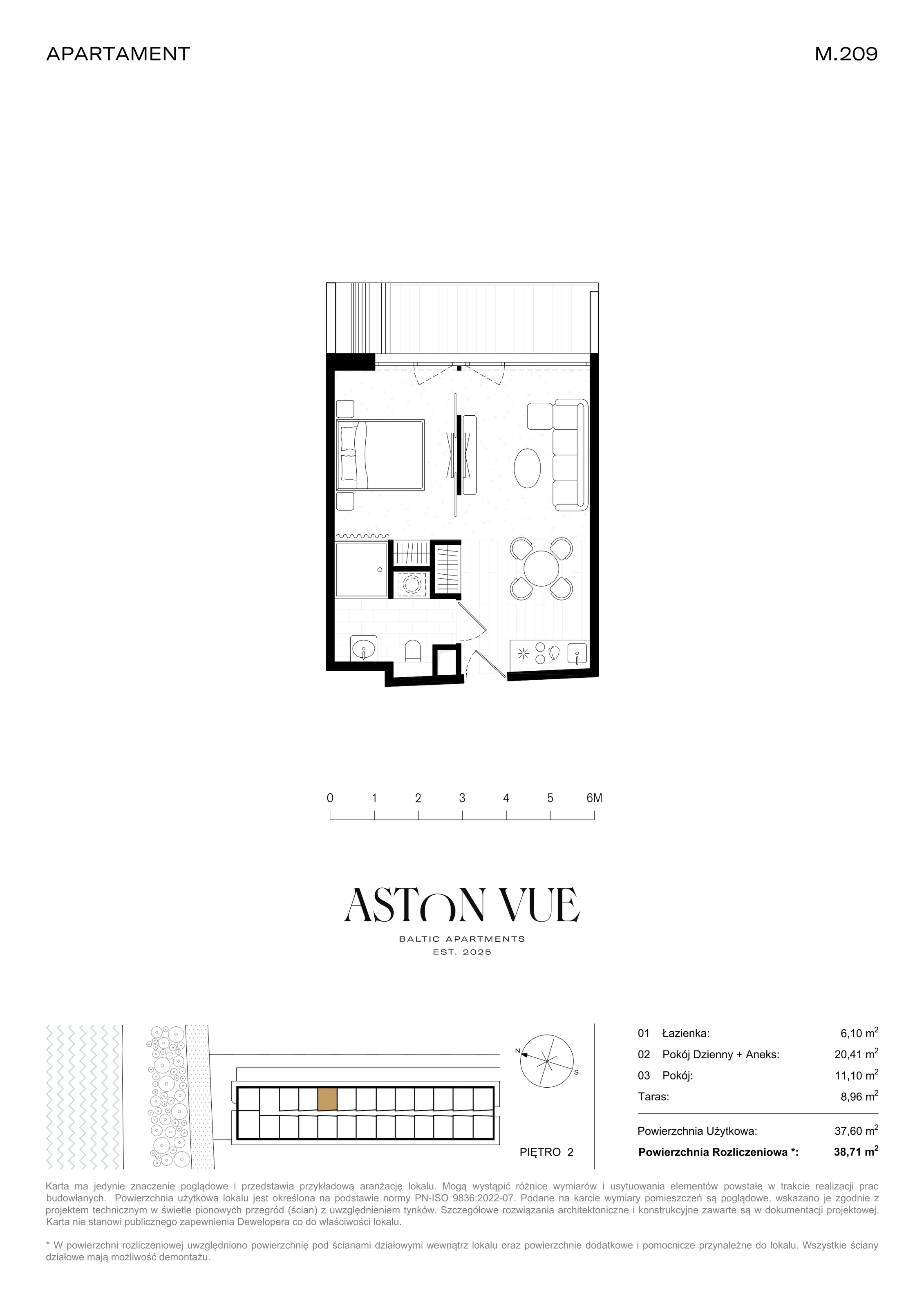 2 pokoje, apartament 38,71 m², piętro 2, oferta nr 209, Aston Vue, Sianożęty, ul. Plażowa 12/Ustronie Morskie
