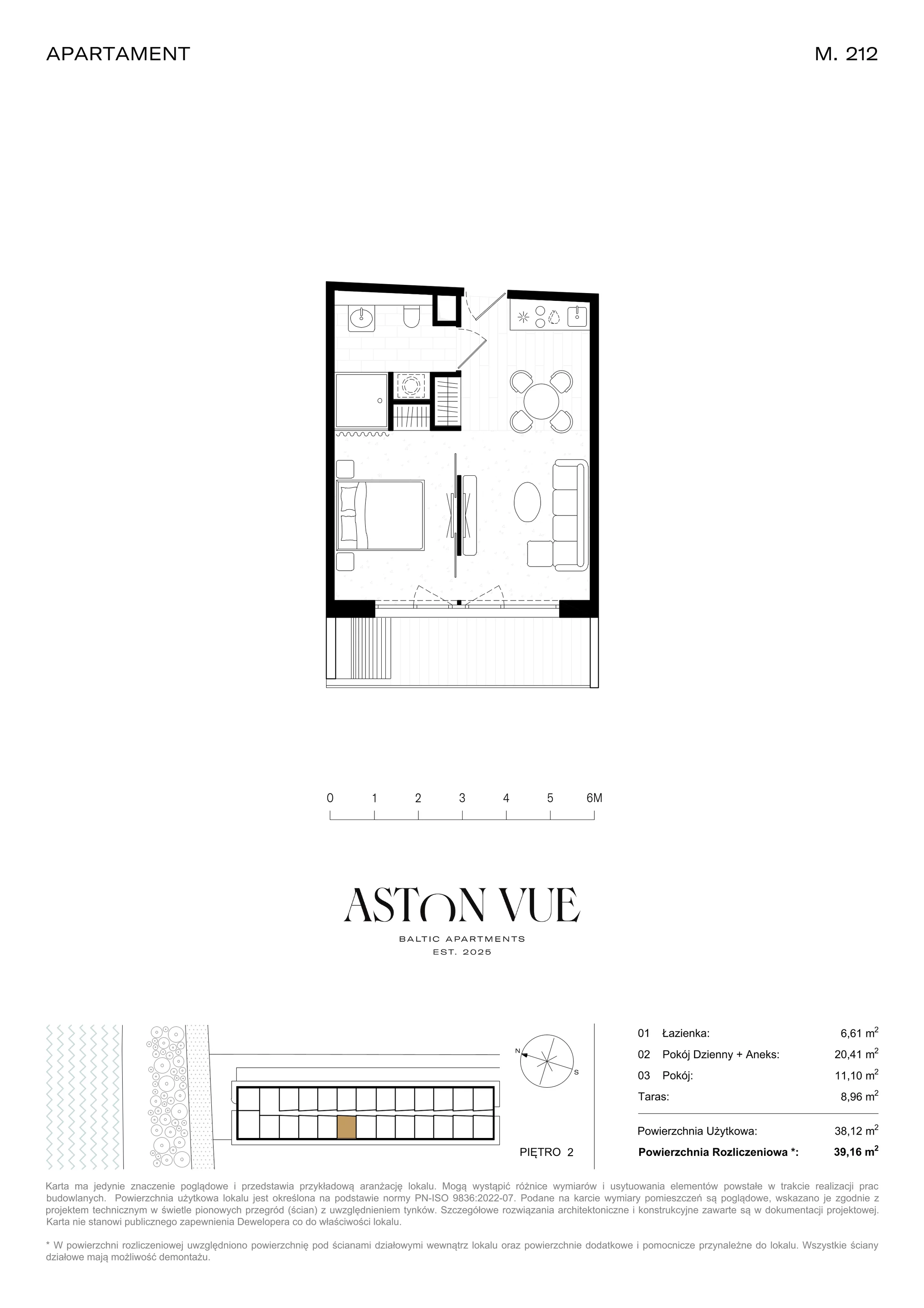 2 pokoje, apartament 39,16 m², piętro 2, oferta nr 212, Aston Vue, Sianożęty, ul. Plażowa 12/Ustronie Morskie