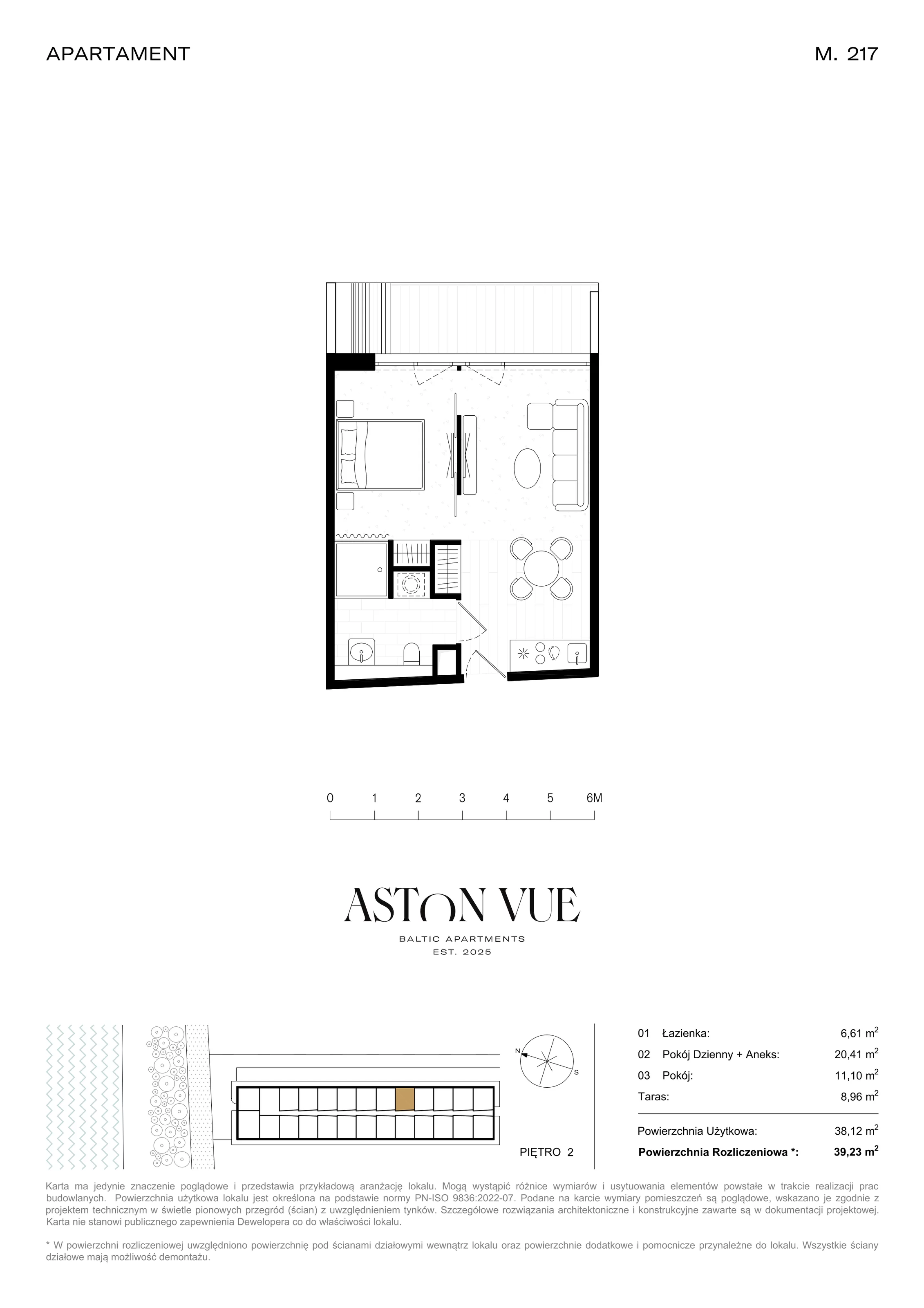 2 pokoje, apartament 39,23 m², piętro 2, oferta nr 217, Aston Vue, Sianożęty, ul. Plażowa 12/Ustronie Morskie
