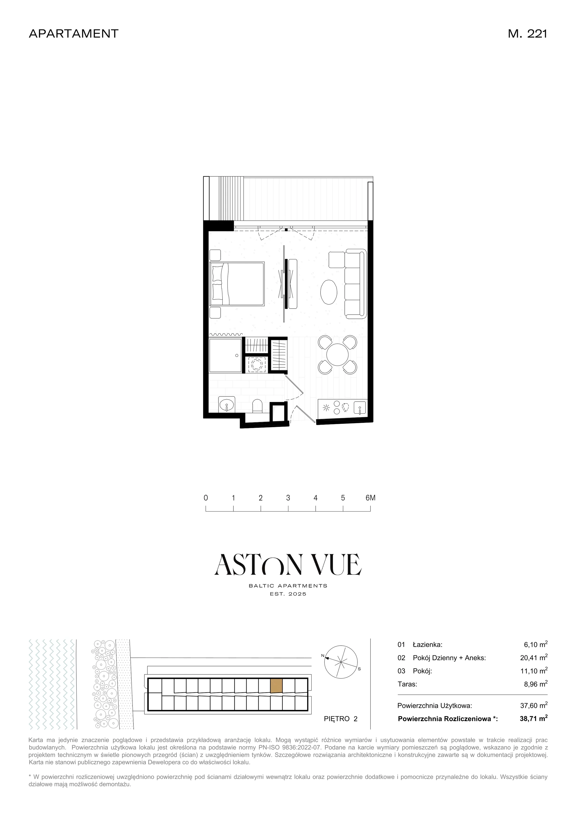 2 pokoje, apartament 38,71 m², piętro 2, oferta nr 221, Aston Vue, Sianożęty, ul. Plażowa 12/Ustronie Morskie