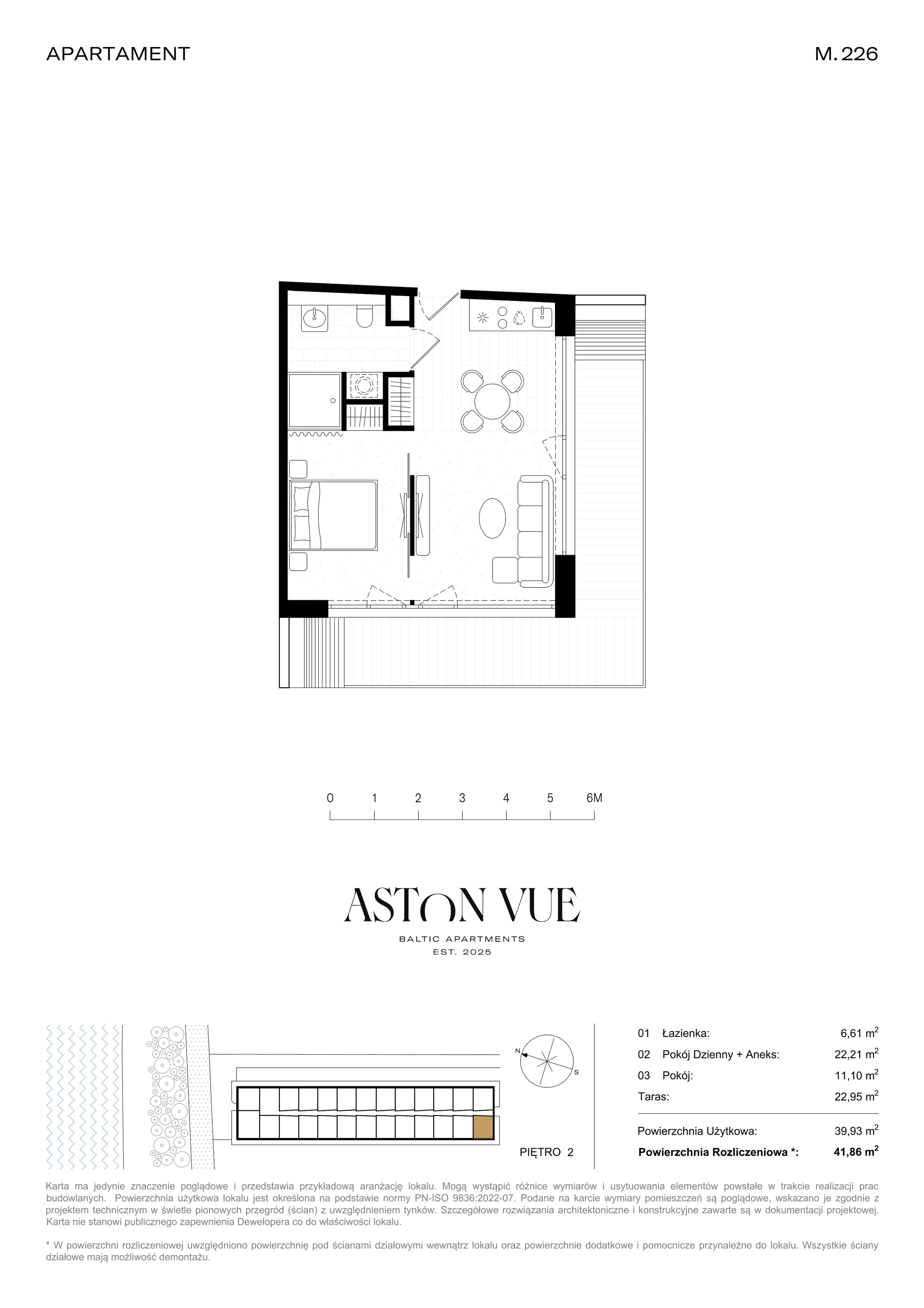 2 pokoje, apartament 41,86 m², piętro 2, oferta nr 226, Aston Vue, Sianożęty, ul. Plażowa 12/Ustronie Morskie