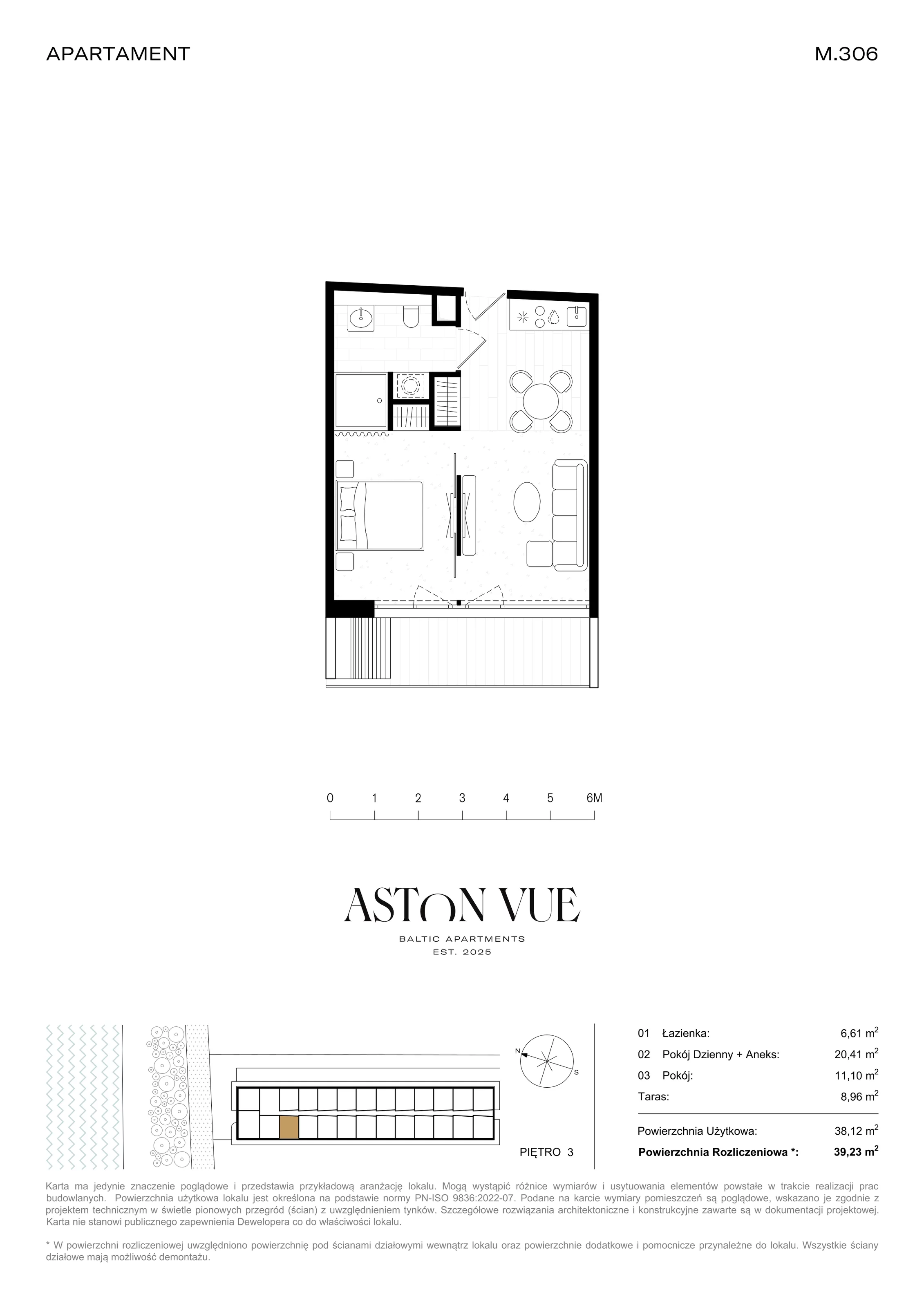 2 pokoje, apartament 39,23 m², piętro 3, oferta nr 306, Aston Vue, Sianożęty, ul. Plażowa 12/Ustronie Morskie