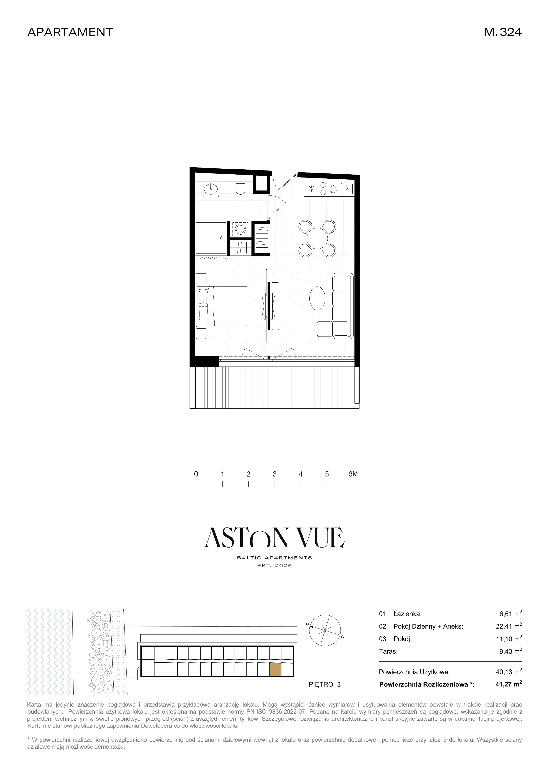 2 pokoje, apartament 41,27 m², piętro 3, oferta nr 324, Aston Vue, Sianożęty, ul. Plażowa 12/Ustronie Morskie