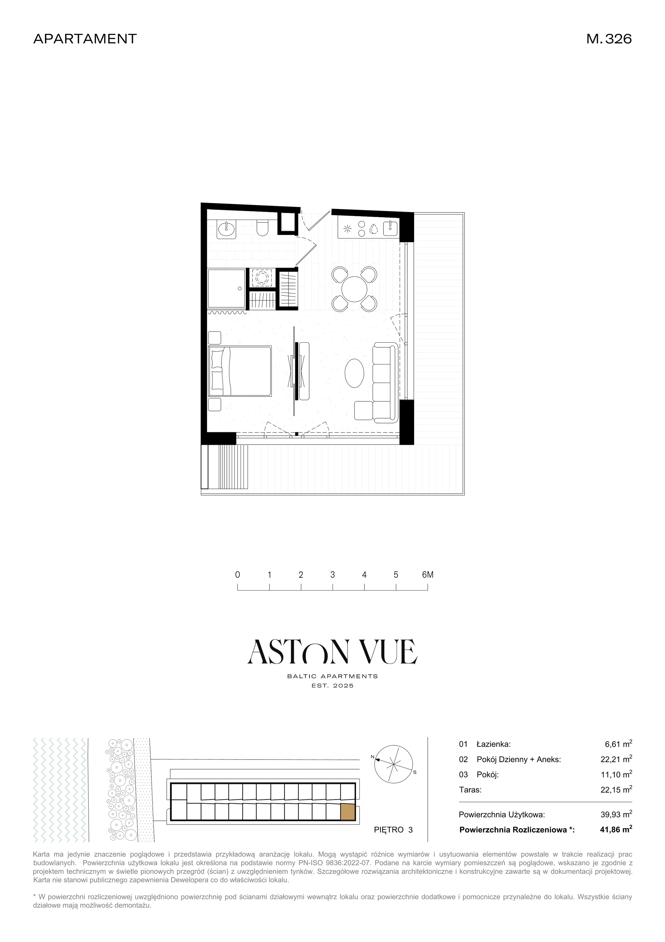 2 pokoje, apartament 41,86 m², piętro 3, oferta nr 326, Aston Vue, Sianożęty, ul. Plażowa 12/Ustronie Morskie