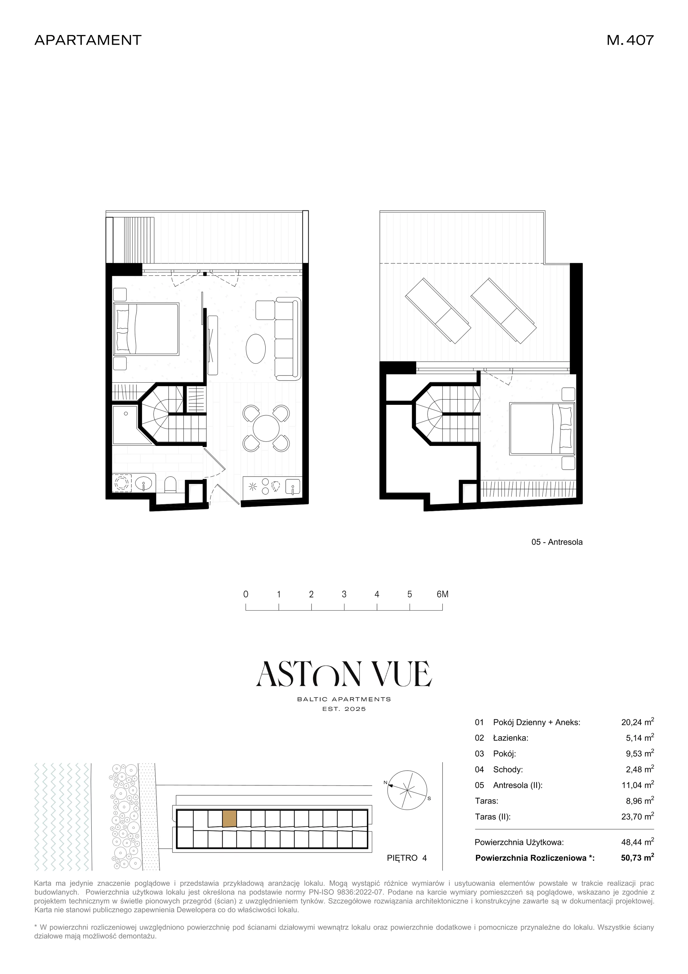 2 pokoje, apartament 50,73 m², piętro 4, oferta nr 407, Aston Vue, Sianożęty, ul. Plażowa 12/Ustronie Morskie