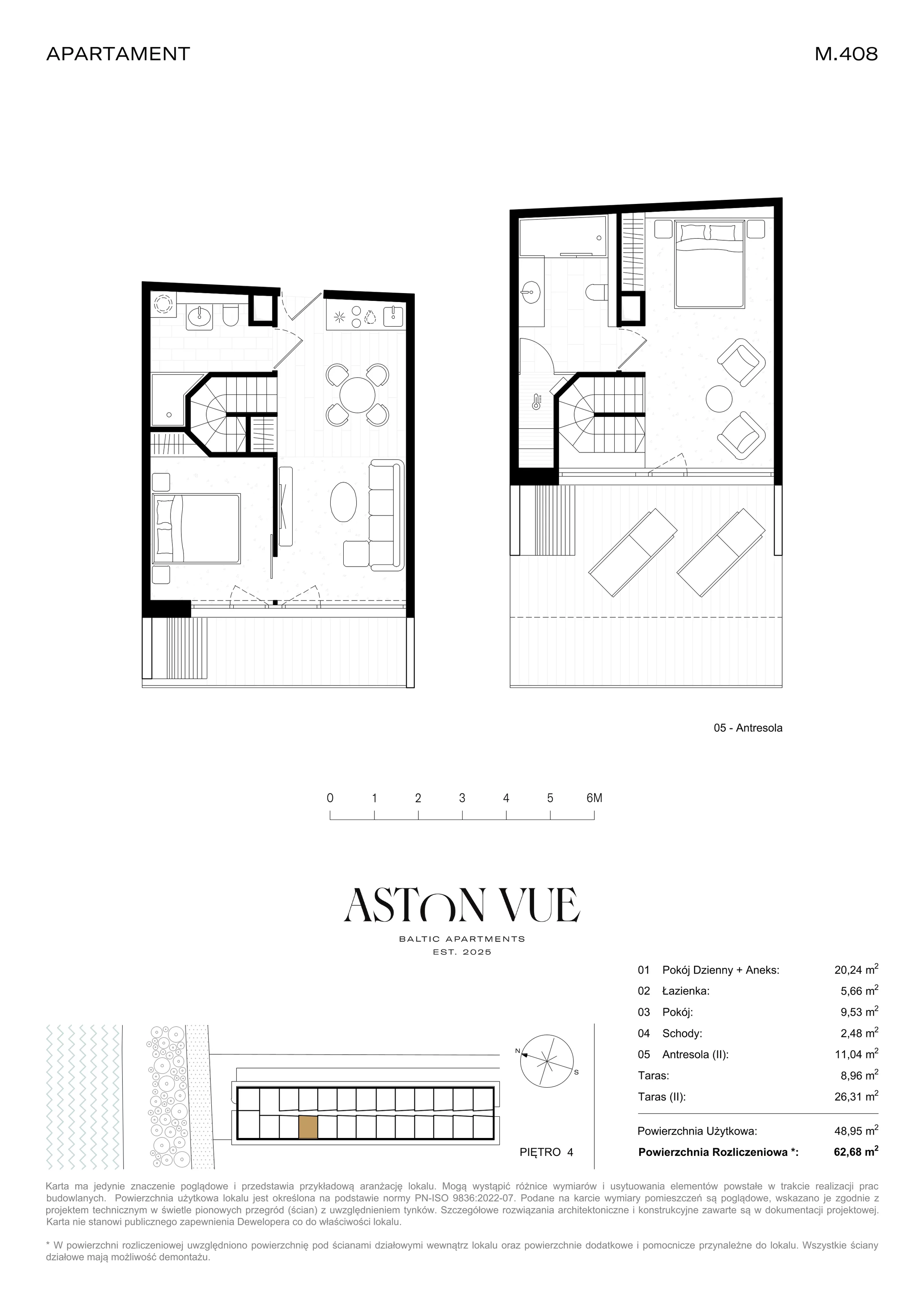 2 pokoje, apartament 62,68 m², piętro 4, oferta nr 408, Aston Vue, Sianożęty, ul. Plażowa 12/Ustronie Morskie