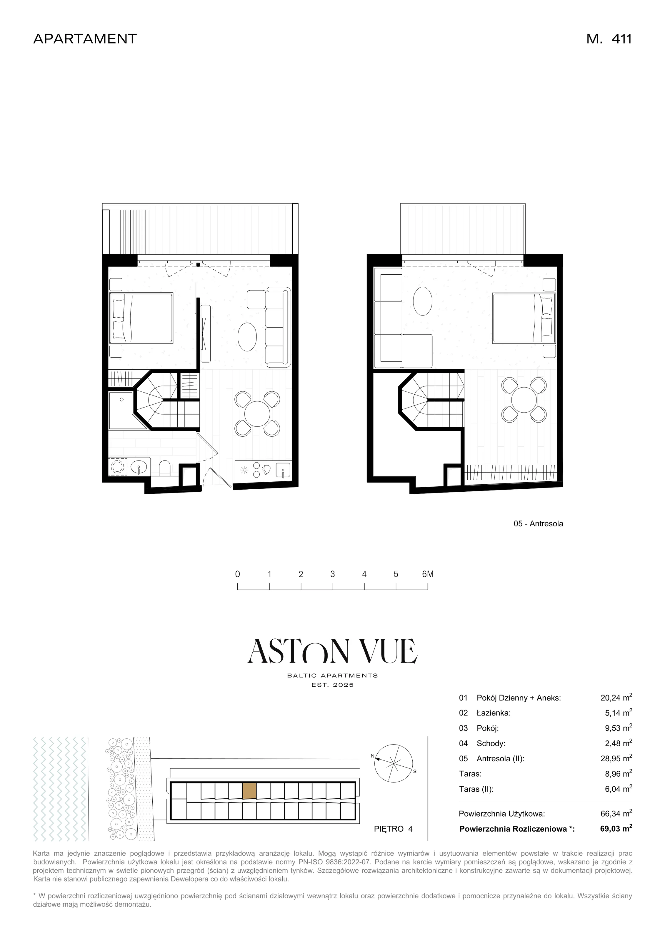 2 pokoje, apartament 69,03 m², piętro 4, oferta nr 411, Aston Vue, Sianożęty, ul. Plażowa 12/Ustronie Morskie