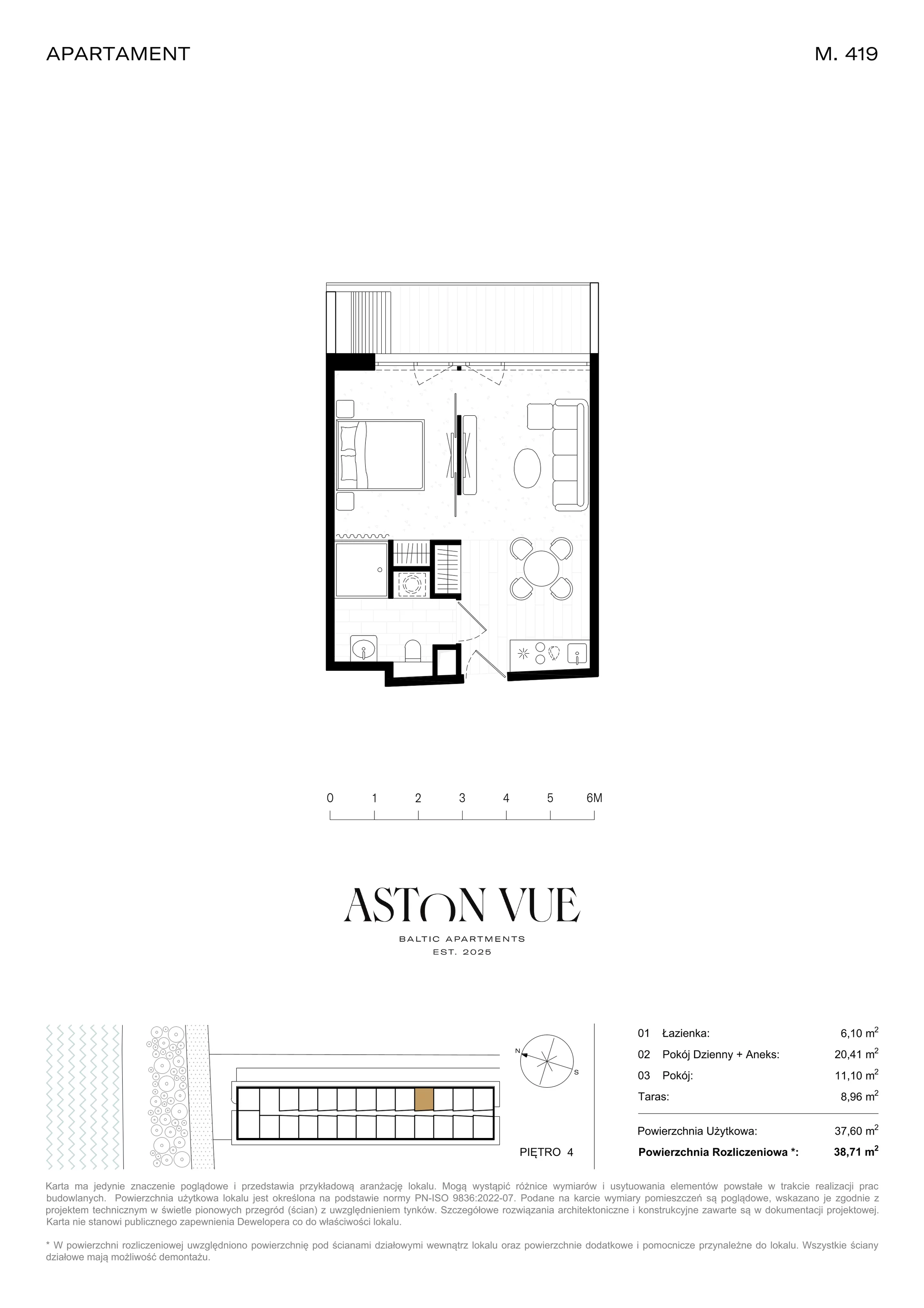 2 pokoje, apartament 38,71 m², piętro 4, oferta nr 419, Aston Vue, Sianożęty, ul. Plażowa 12/Ustronie Morskie
