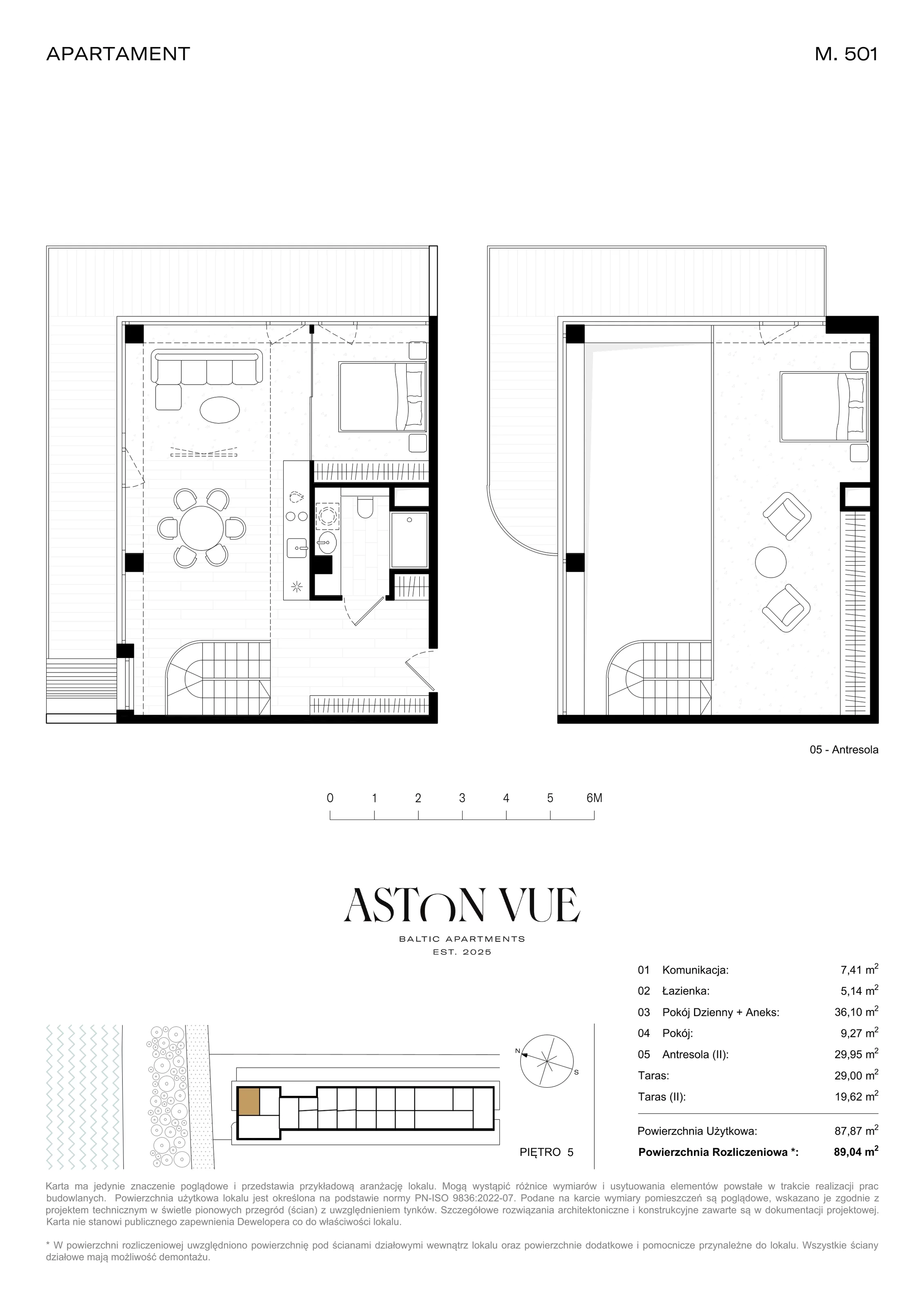 2 pokoje, apartament 89,04 m², piętro 5, oferta nr 501, Aston Vue, Sianożęty, ul. Plażowa 12/Ustronie Morskie