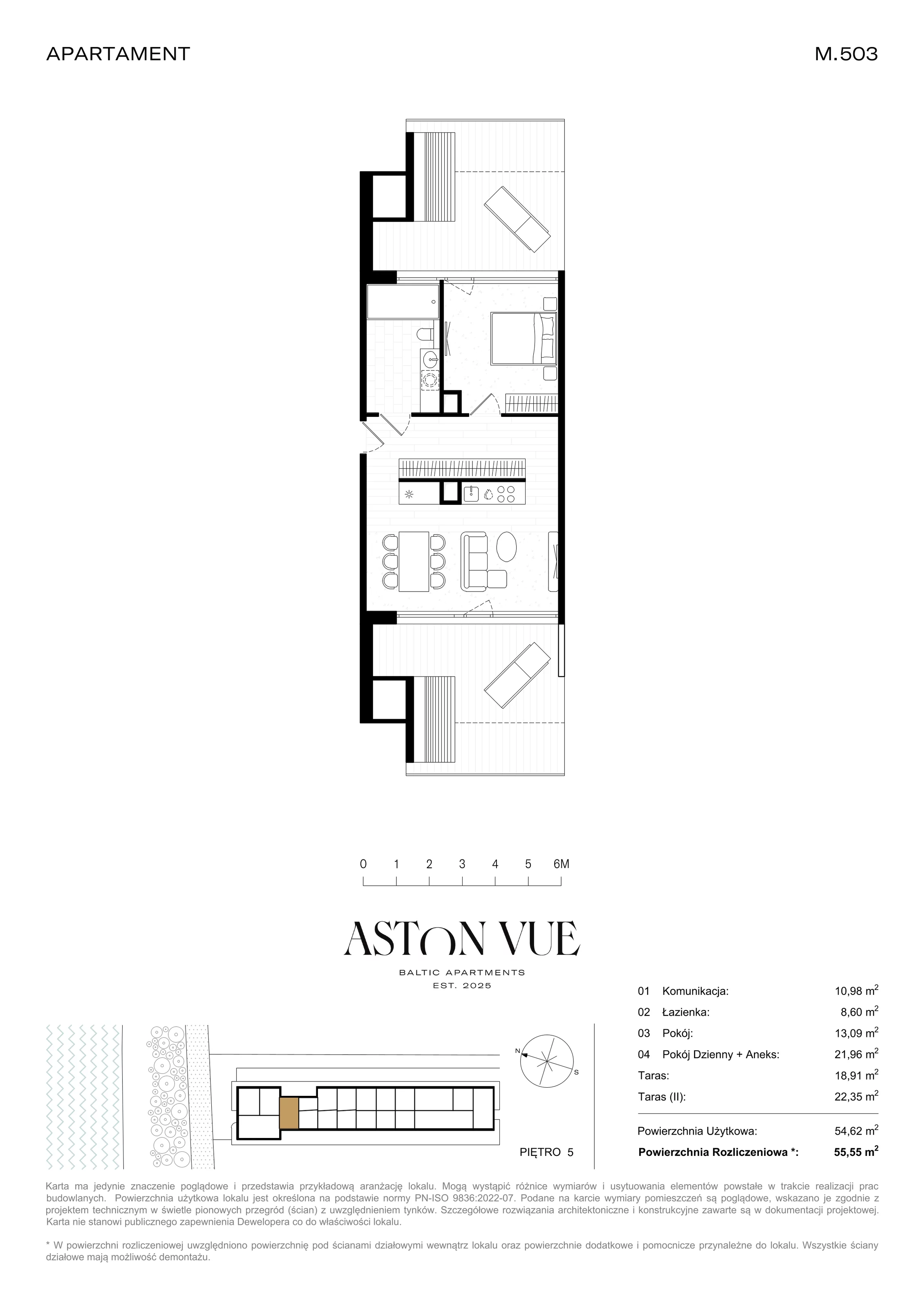 2 pokoje, apartament 55,55 m², piętro 5, oferta nr 503, Aston Vue, Sianożęty, ul. Plażowa 12/Ustronie Morskie