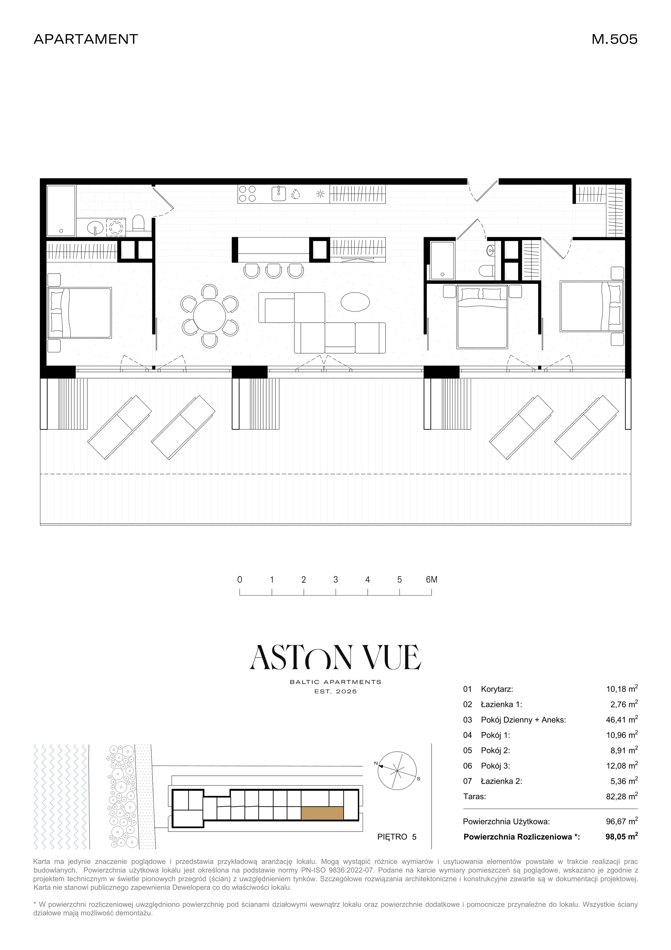 4 pokoje, apartament 98,05 m², piętro 5, oferta nr 505, Aston Vue, Sianożęty, ul. Plażowa 12