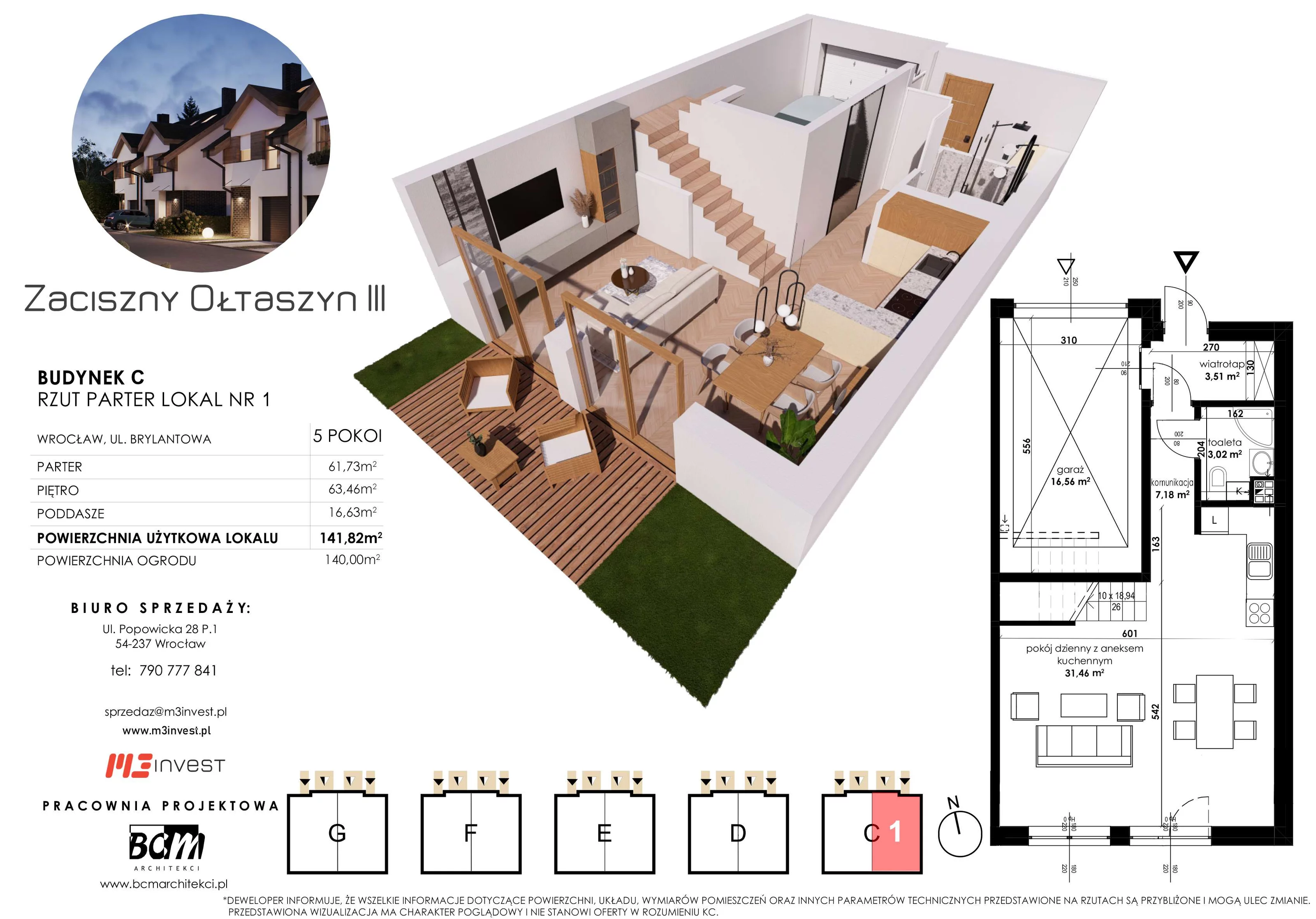 Dom 141,82 m², oferta nr C1, Zaciszny Ołtaszyn III, Wrocław, Ołtaszyn, Krzyki, ul. Brylantowa