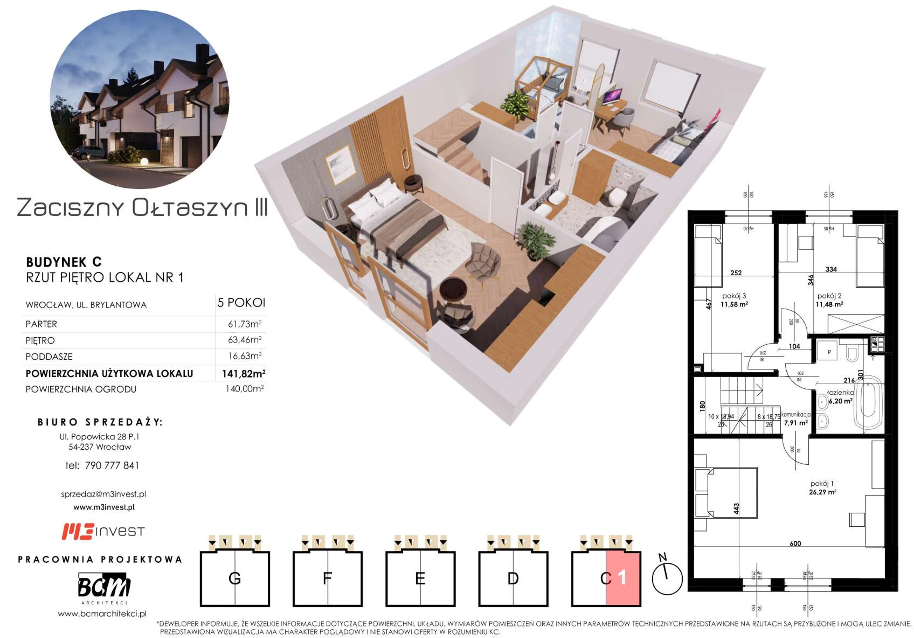 Dom 141,82 m², oferta nr C1, Zaciszny Ołtaszyn III, Wrocław, Ołtaszyn, Krzyki, ul. Brylantowa