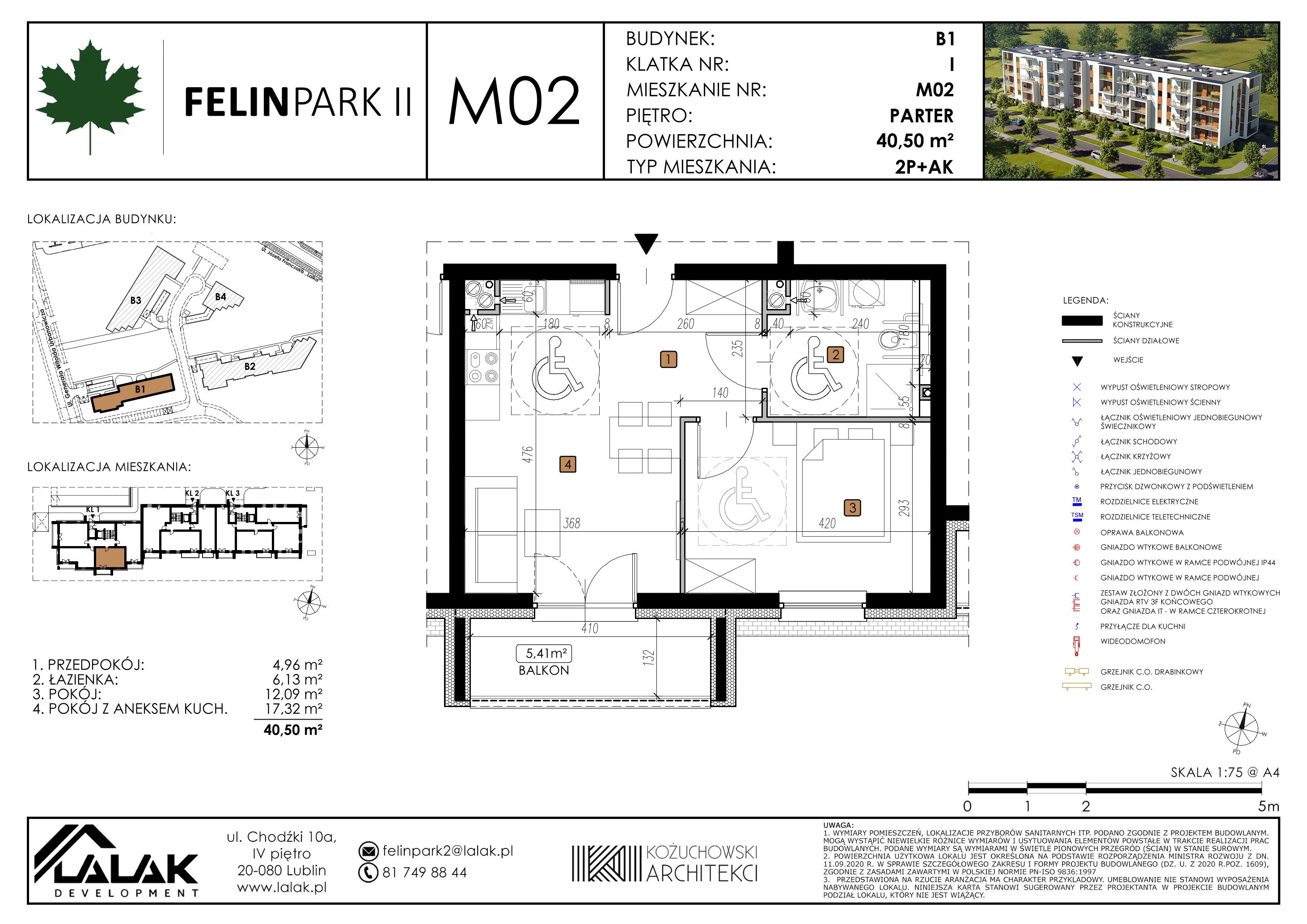 Mieszkanie 40,52 m², parter, oferta nr B1_M2/P, Felin Park II, Lublin, Felin, ul. gen. Stanisława Skalskiego 8-10
