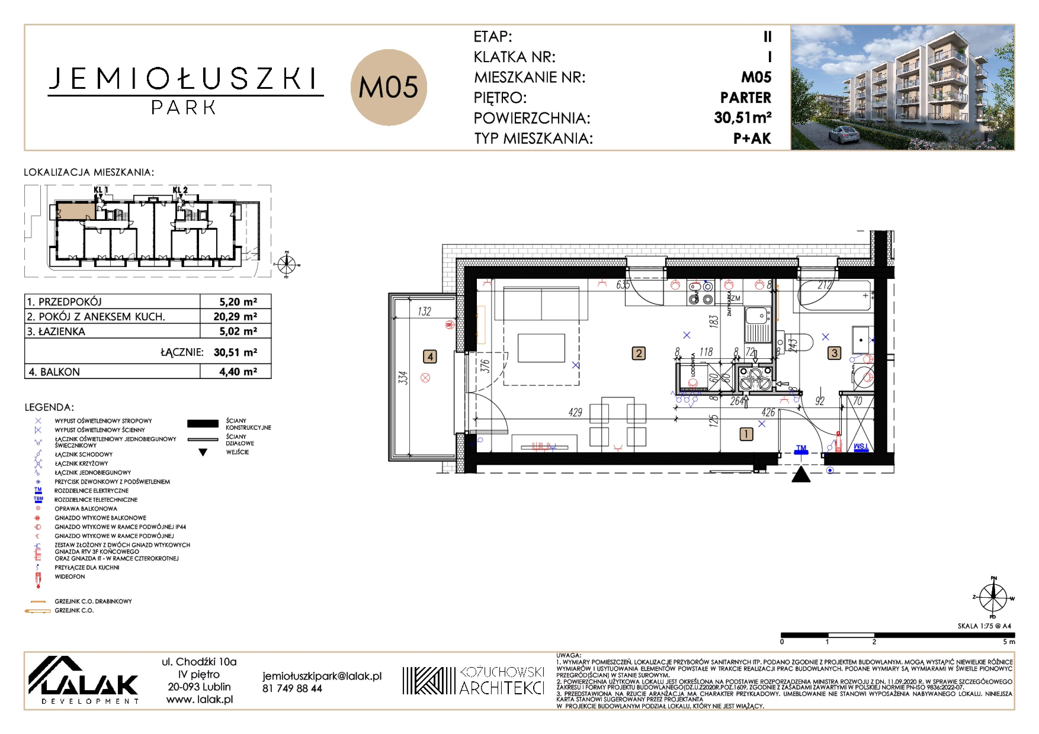 1 pokój, mieszkanie 30,51 m², parter, oferta nr A2_M05, Jemiołuszki Park II, Lublin, Węglin Południowy, ul. Jemiołuszki