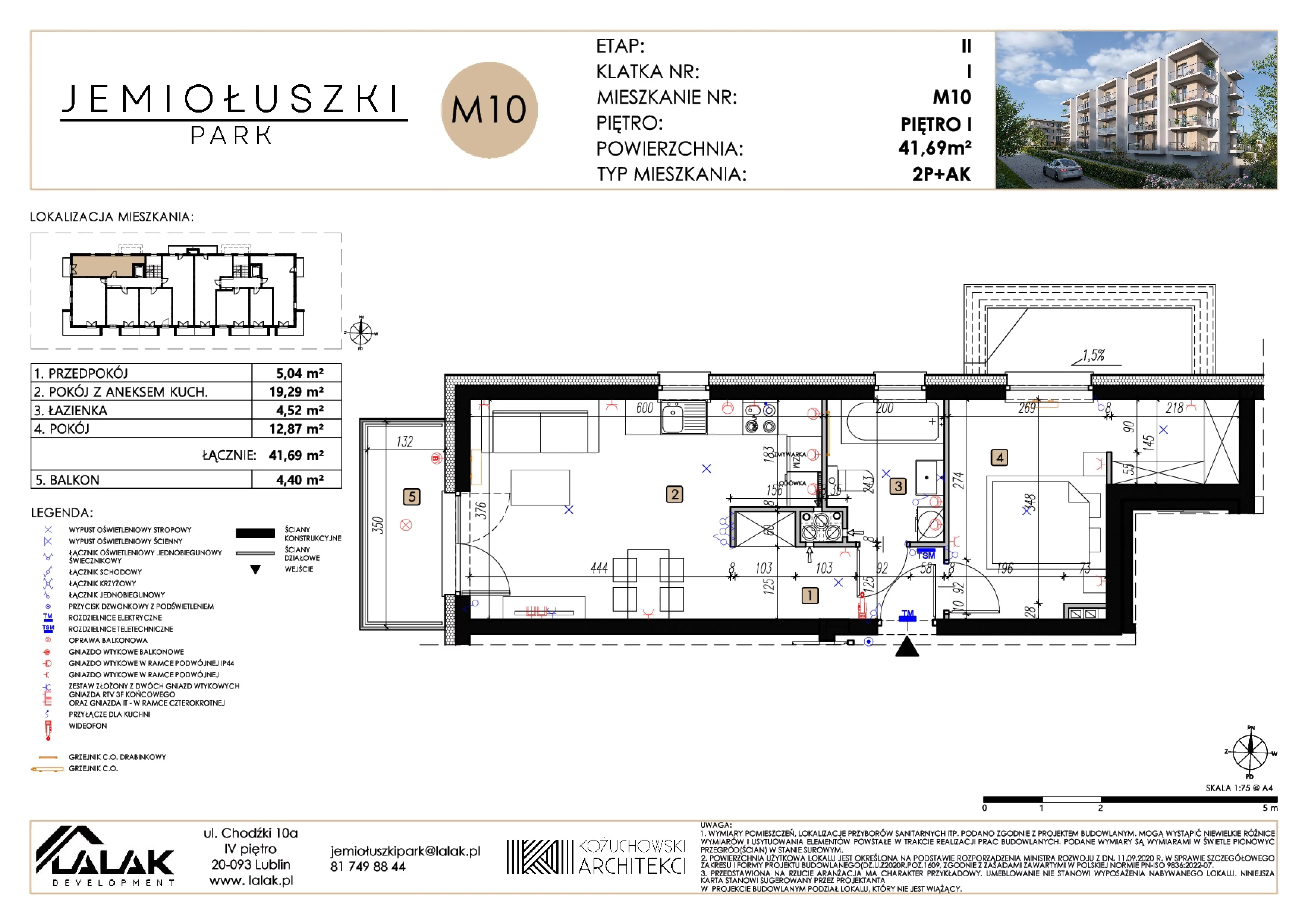 2 pokoje, mieszkanie 41,69 m², piętro 1, oferta nr A2_M10, Jemiołuszki Park II, Lublin, Węglin Południowy, ul. Jemiołuszki