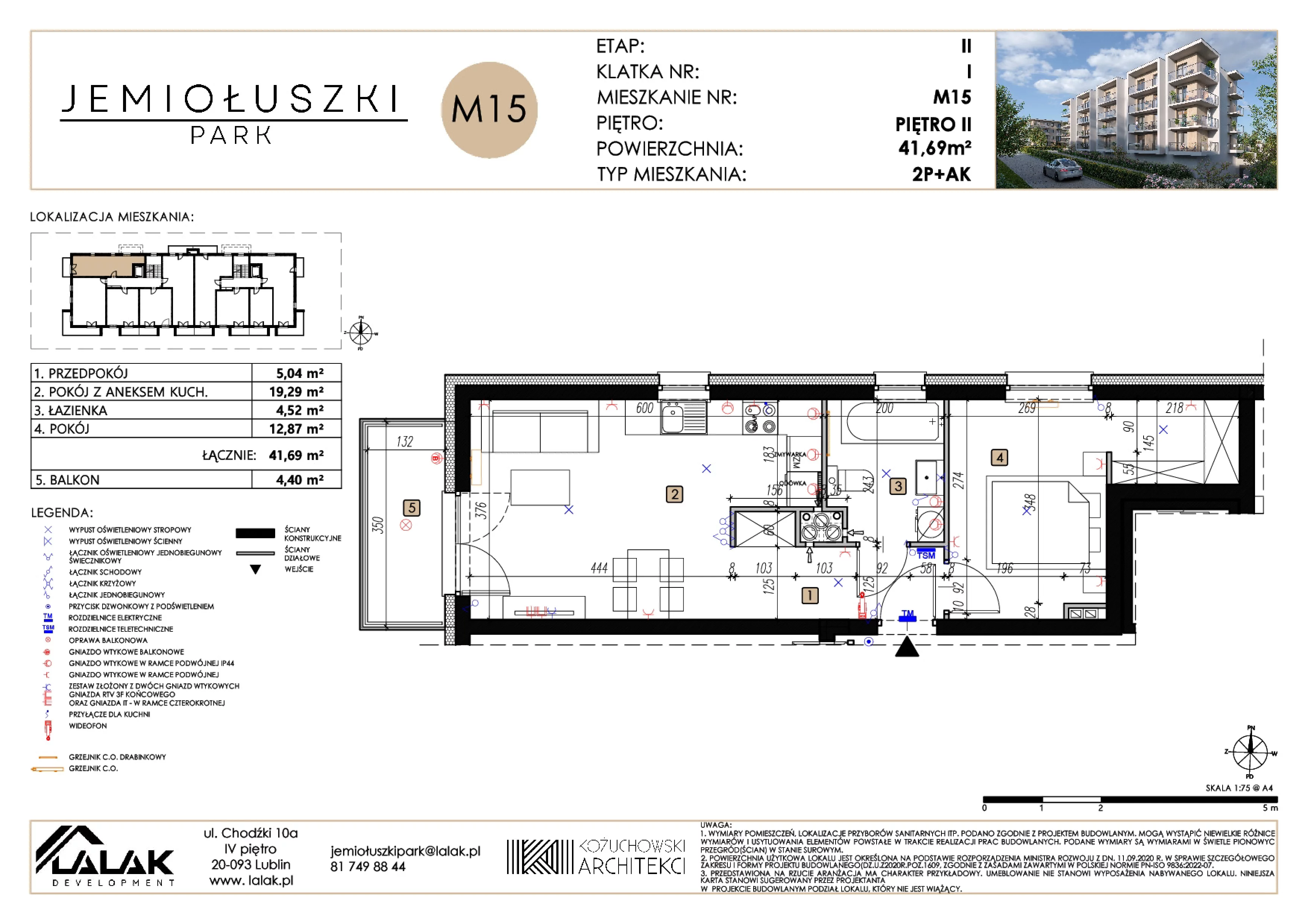 2 pokoje, mieszkanie 41,69 m², piętro 2, oferta nr A2_M15/P, Jemiołuszki Park II, Lublin, Węglin Południowy, ul. Jemiołuszki