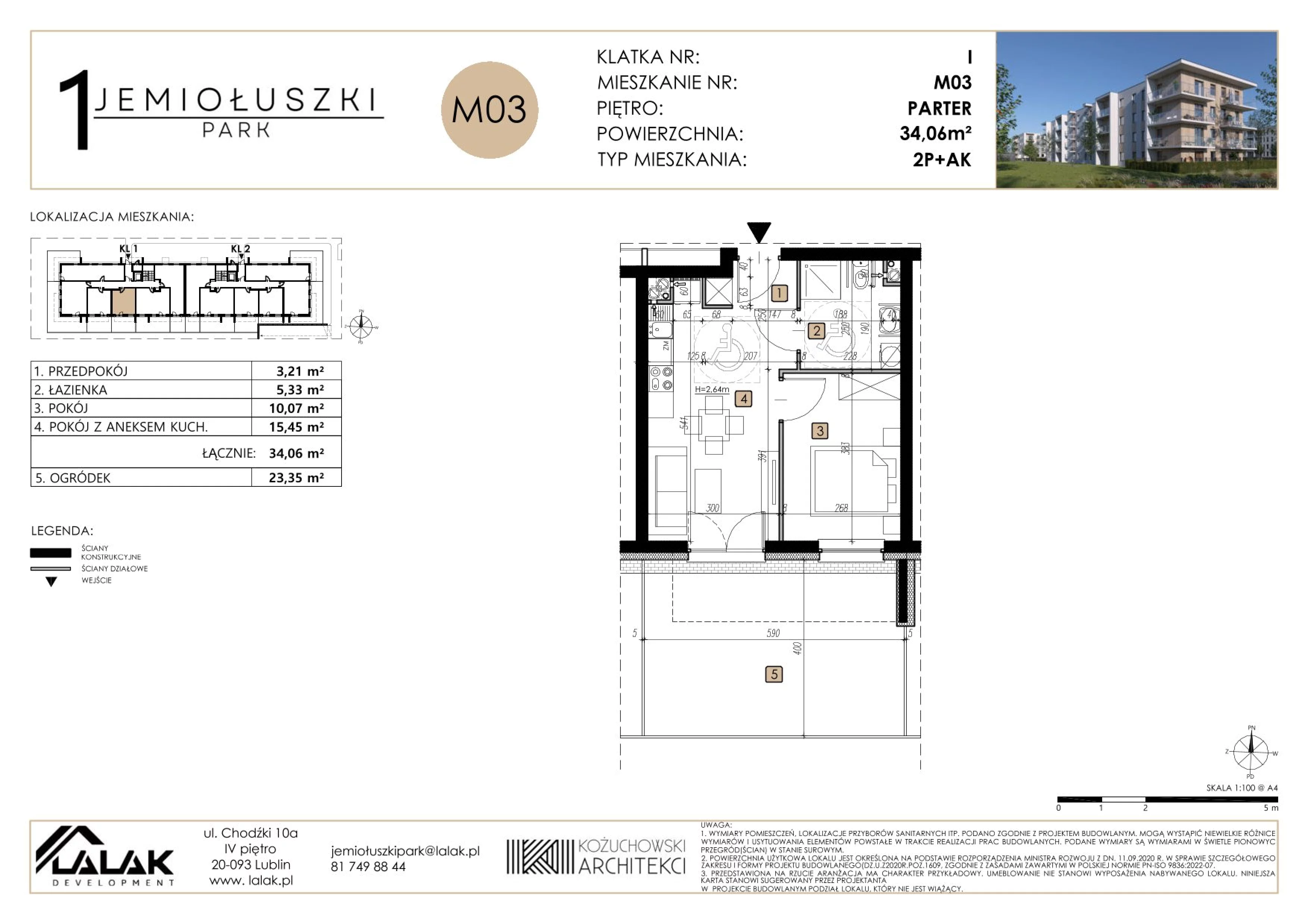 2 pokoje, mieszkanie 34,06 m², parter, oferta nr M03, Jemiołuszki Park, Lublin, Węglin Południowy, ul. Jemiołuszki