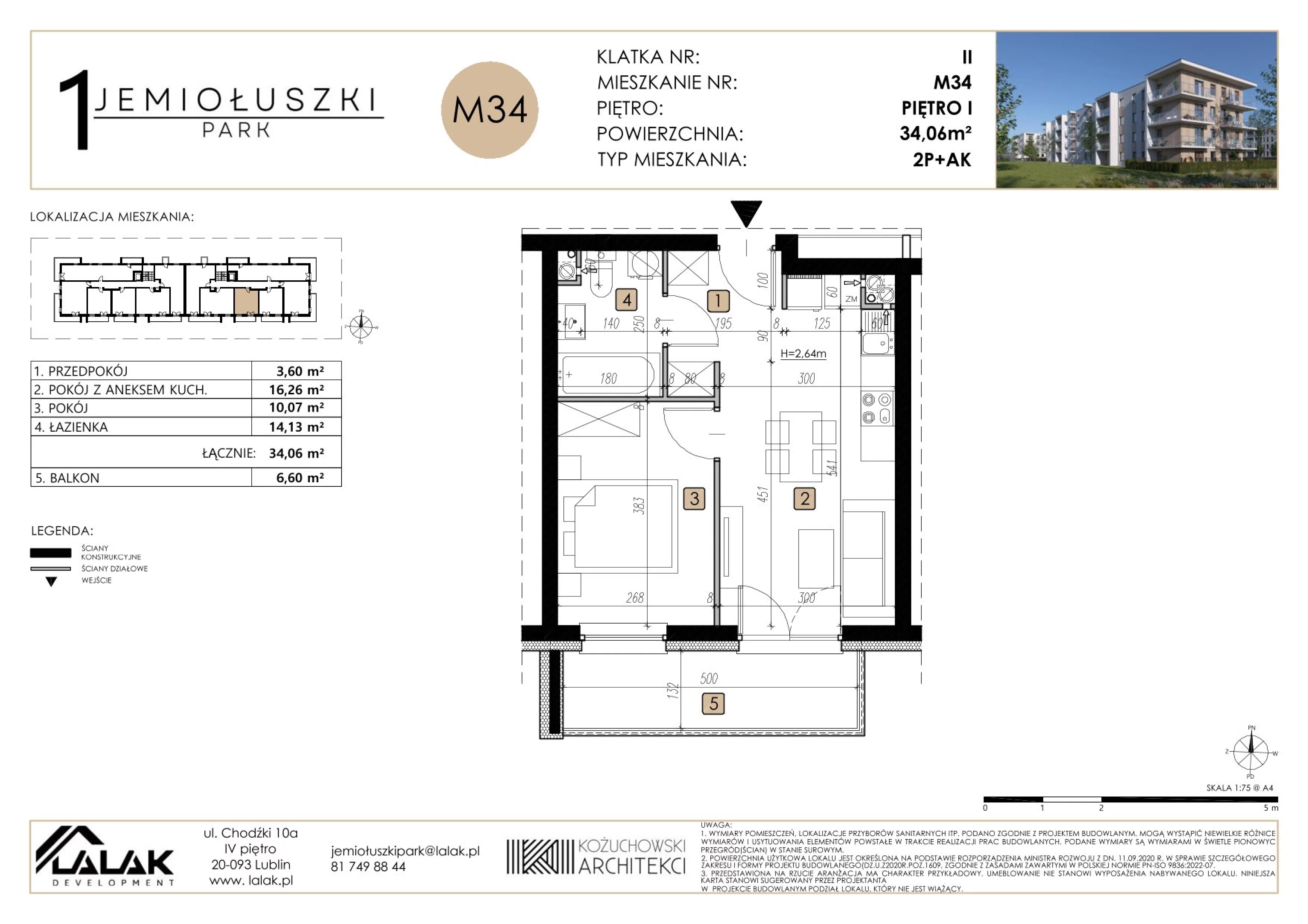 2 pokoje, mieszkanie 34,06 m², piętro 1, oferta nr M34, Jemiołuszki Park, Lublin, Węglin Południowy, ul. Jemiołuszki