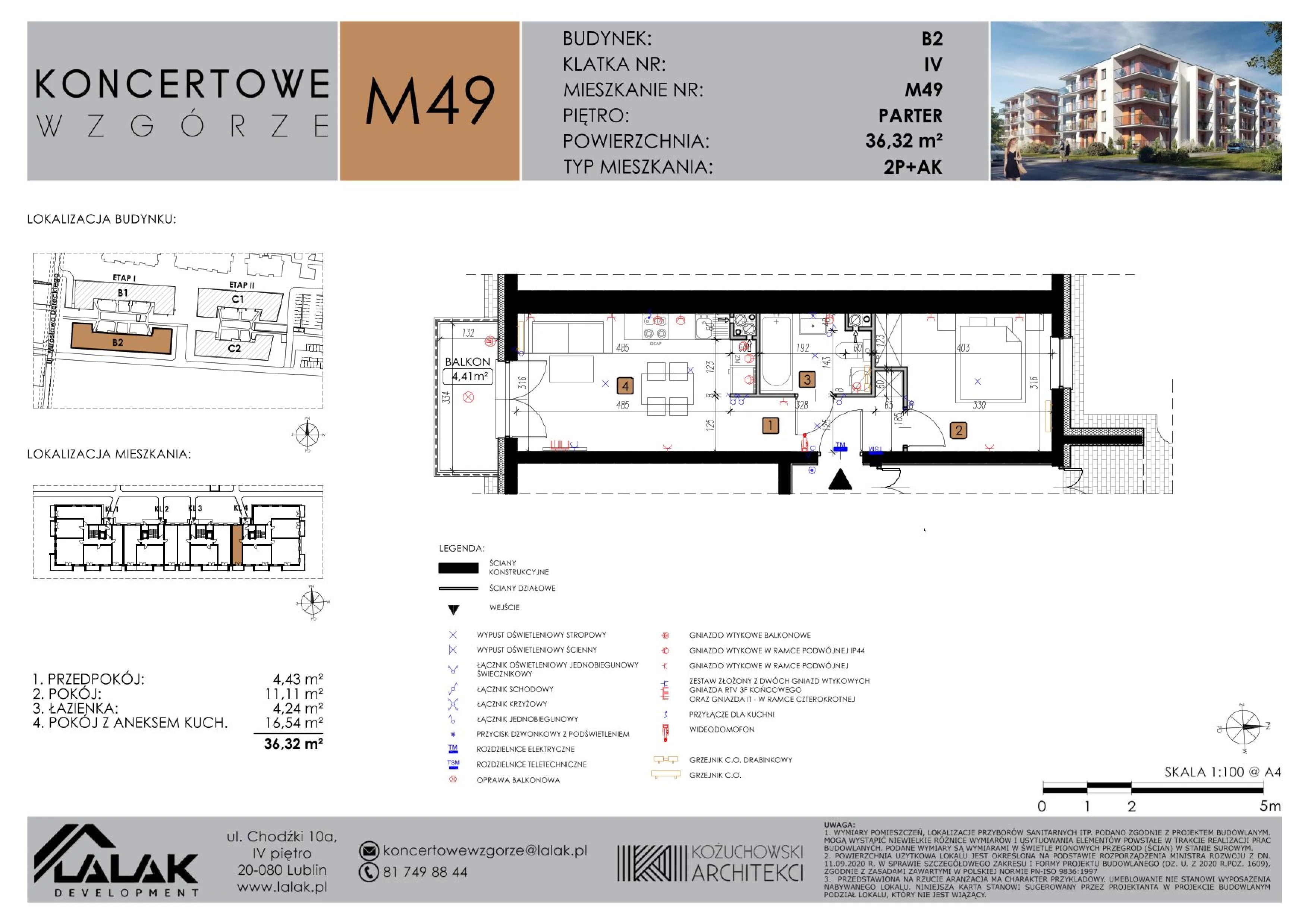 2 pokoje, mieszkanie 36,32 m², parter, oferta nr B2-M49, Koncertowe Wzgórze, Lublin, Czechów Północny, ul. Koncertowa