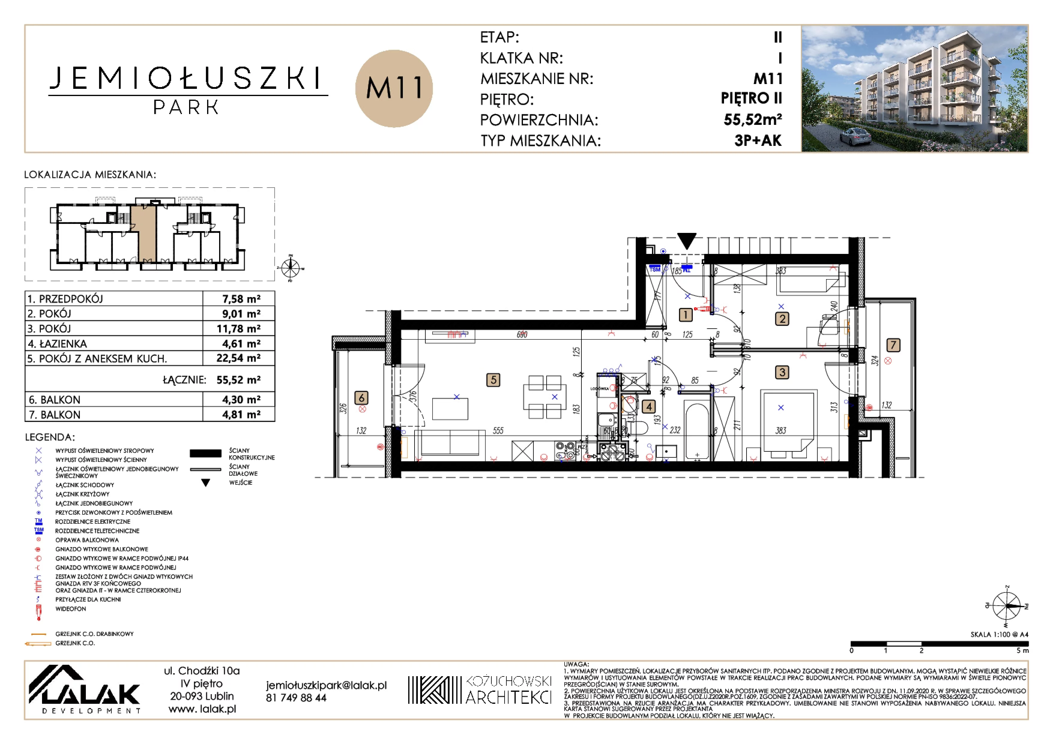 3 pokoje, mieszkanie 55,52 m², piętro 2, oferta nr A2_M11/P, Jemiołuszki Park II, Lublin, Węglin Południowy, ul. Jemiołuszki