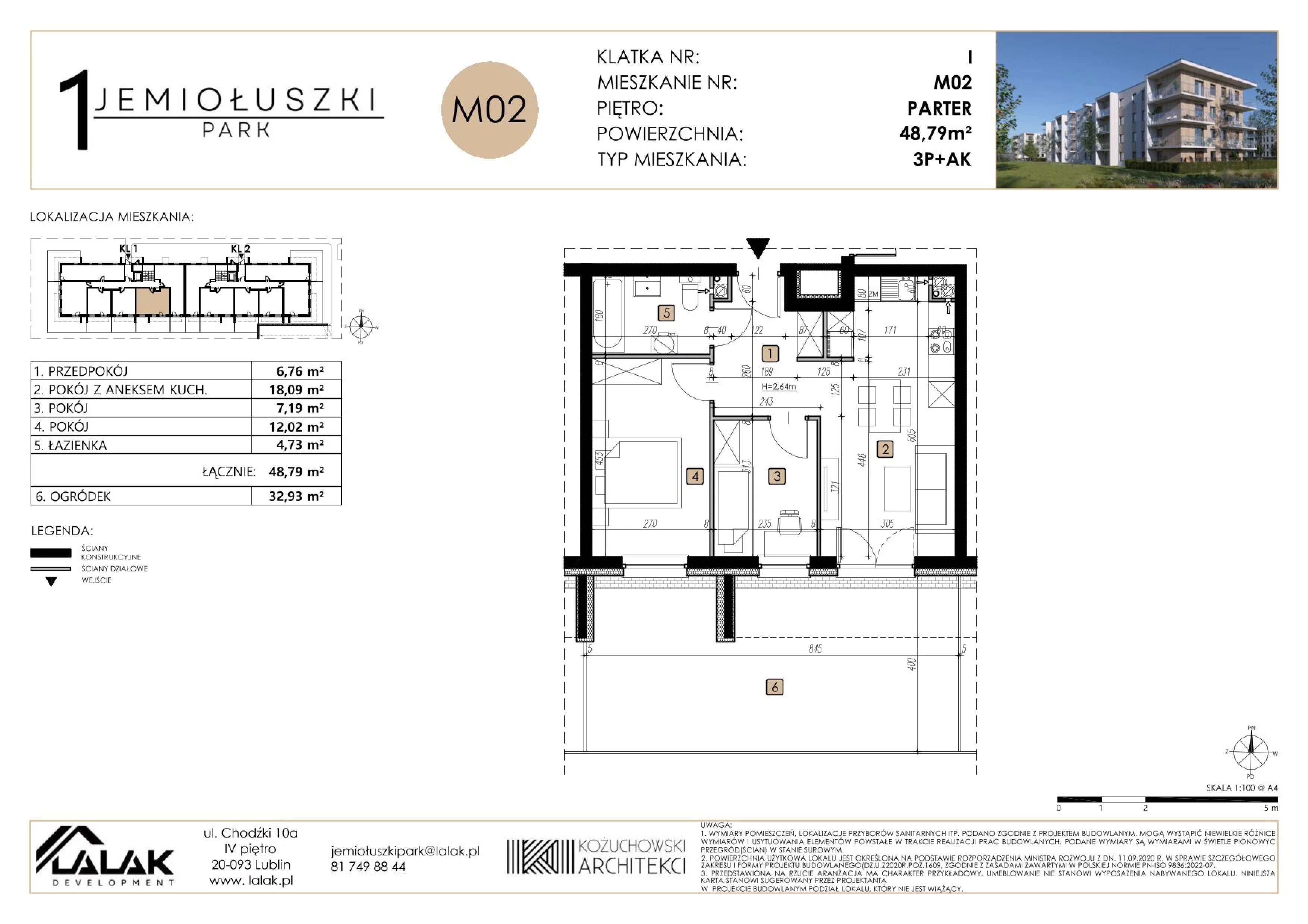 3 pokoje, mieszkanie 48,79 m², parter, oferta nr M02, Jemiołuszki Park, Lublin, Węglin Południowy, ul. Jemiołuszki