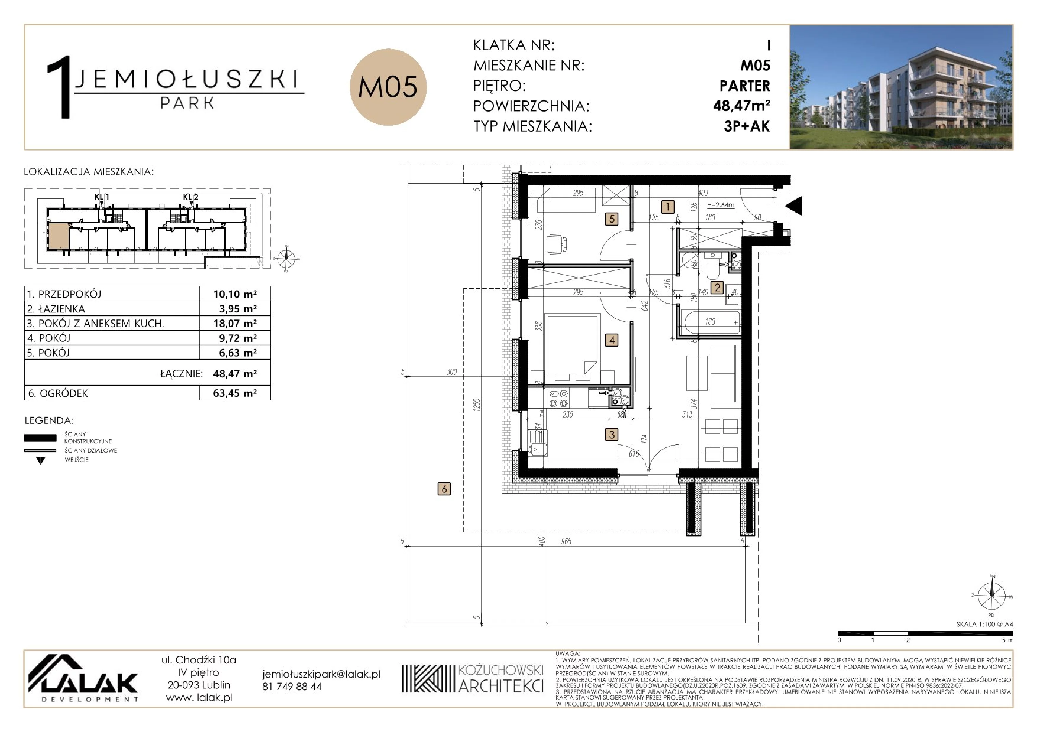3 pokoje, mieszkanie 48,47 m², parter, oferta nr M05, Jemiołuszki Park, Lublin, Węglin Południowy, ul. Jemiołuszki