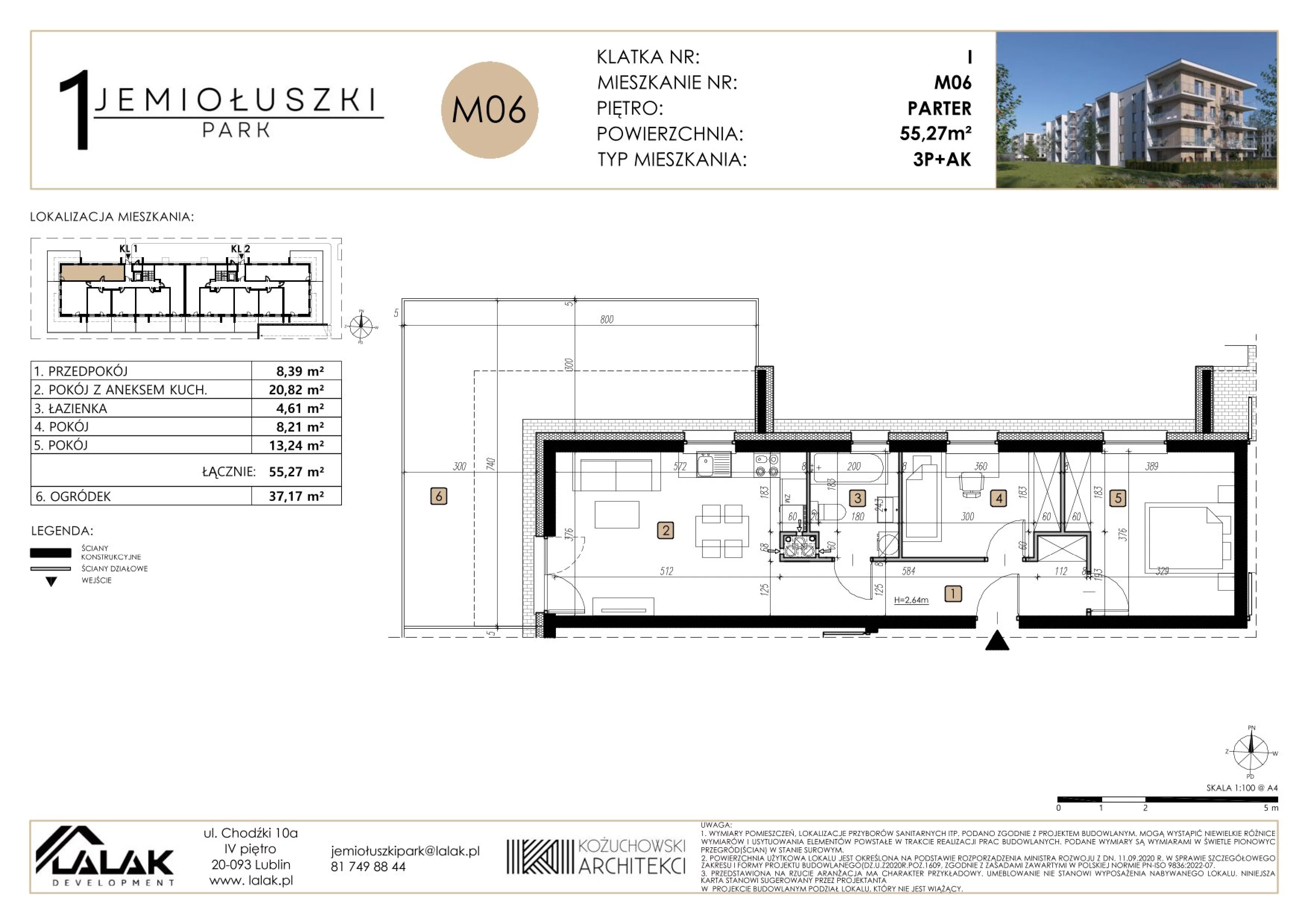 3 pokoje, mieszkanie 55,27 m², parter, oferta nr M06, Jemiołuszki Park, Lublin, Węglin Południowy, ul. Jemiołuszki