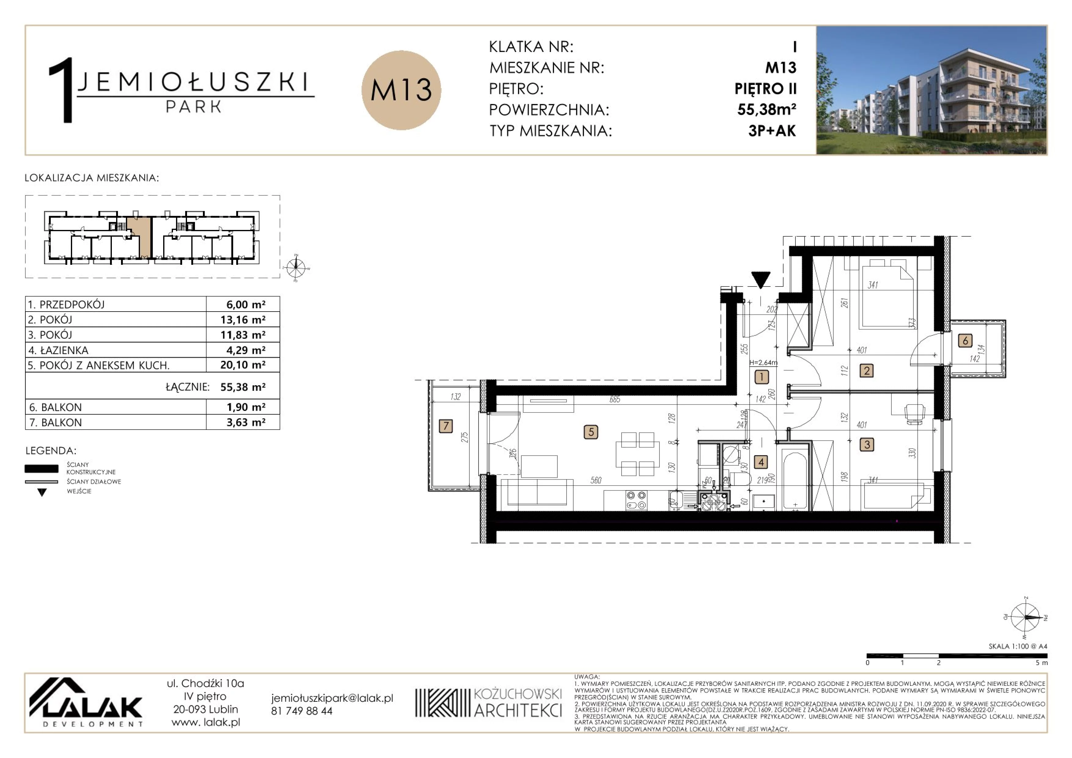 3 pokoje, mieszkanie 55,38 m², piętro 2, oferta nr M13, Jemiołuszki Park, Lublin, Węglin Południowy, ul. Jemiołuszki