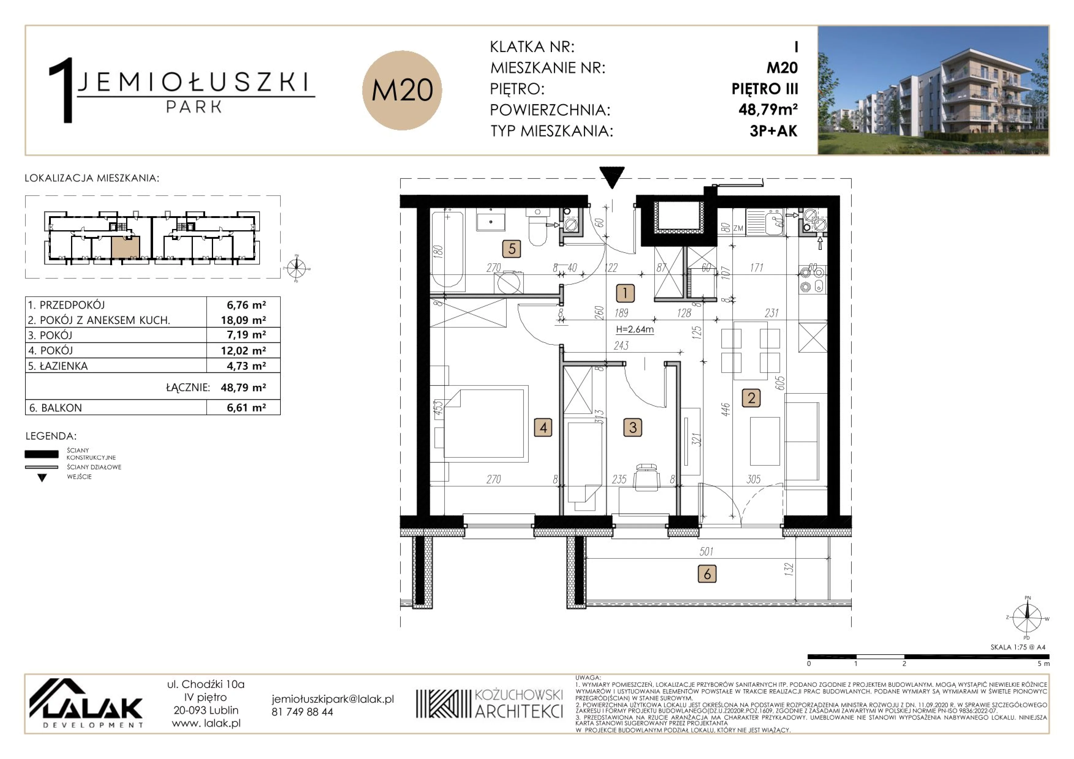 3 pokoje, mieszkanie 48,79 m², piętro 3, oferta nr M20, Jemiołuszki Park, Lublin, Węglin Południowy, ul. Jemiołuszki