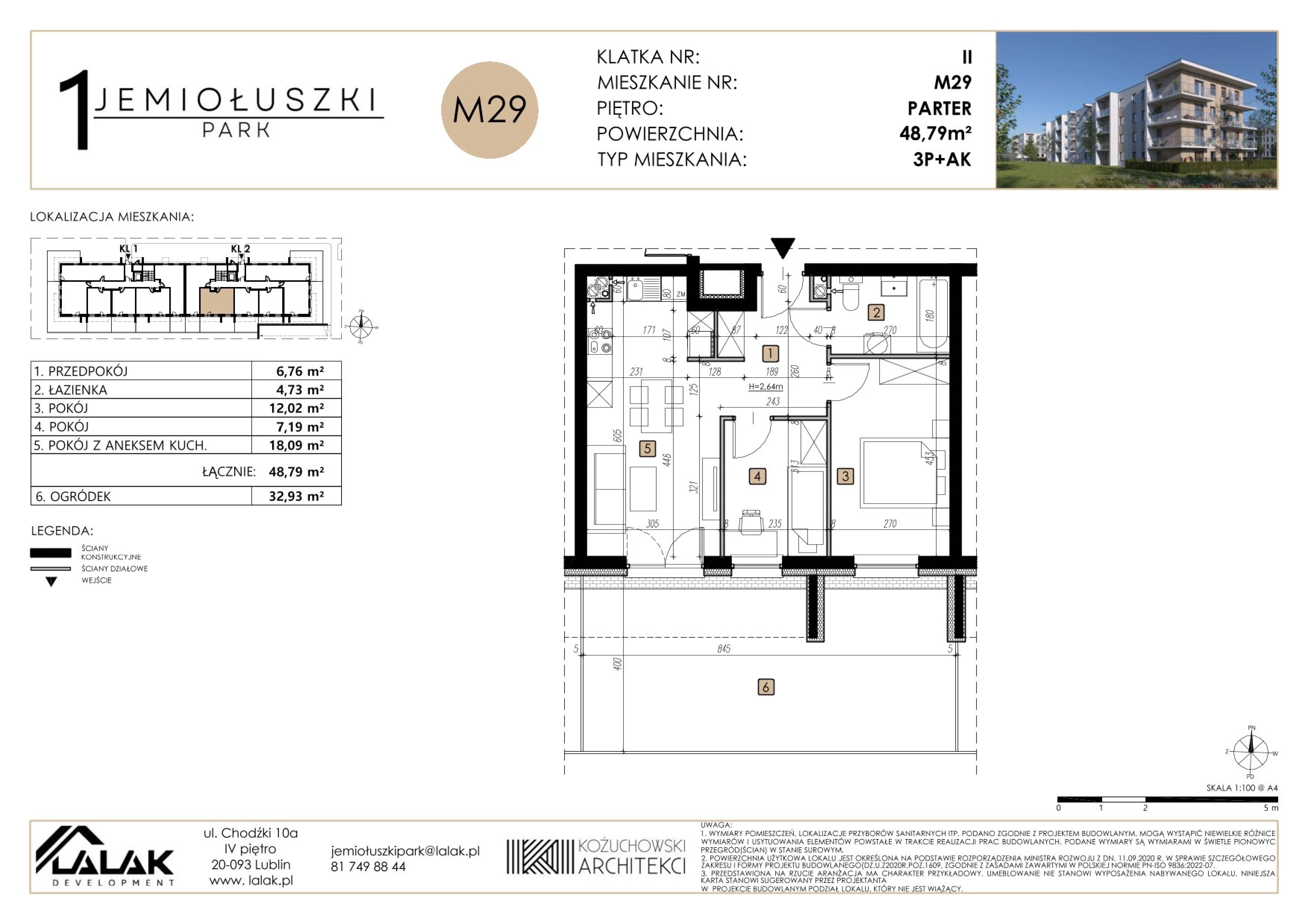 3 pokoje, mieszkanie 48,79 m², parter, oferta nr M29, Jemiołuszki Park, Lublin, Węglin Południowy, ul. Jemiołuszki