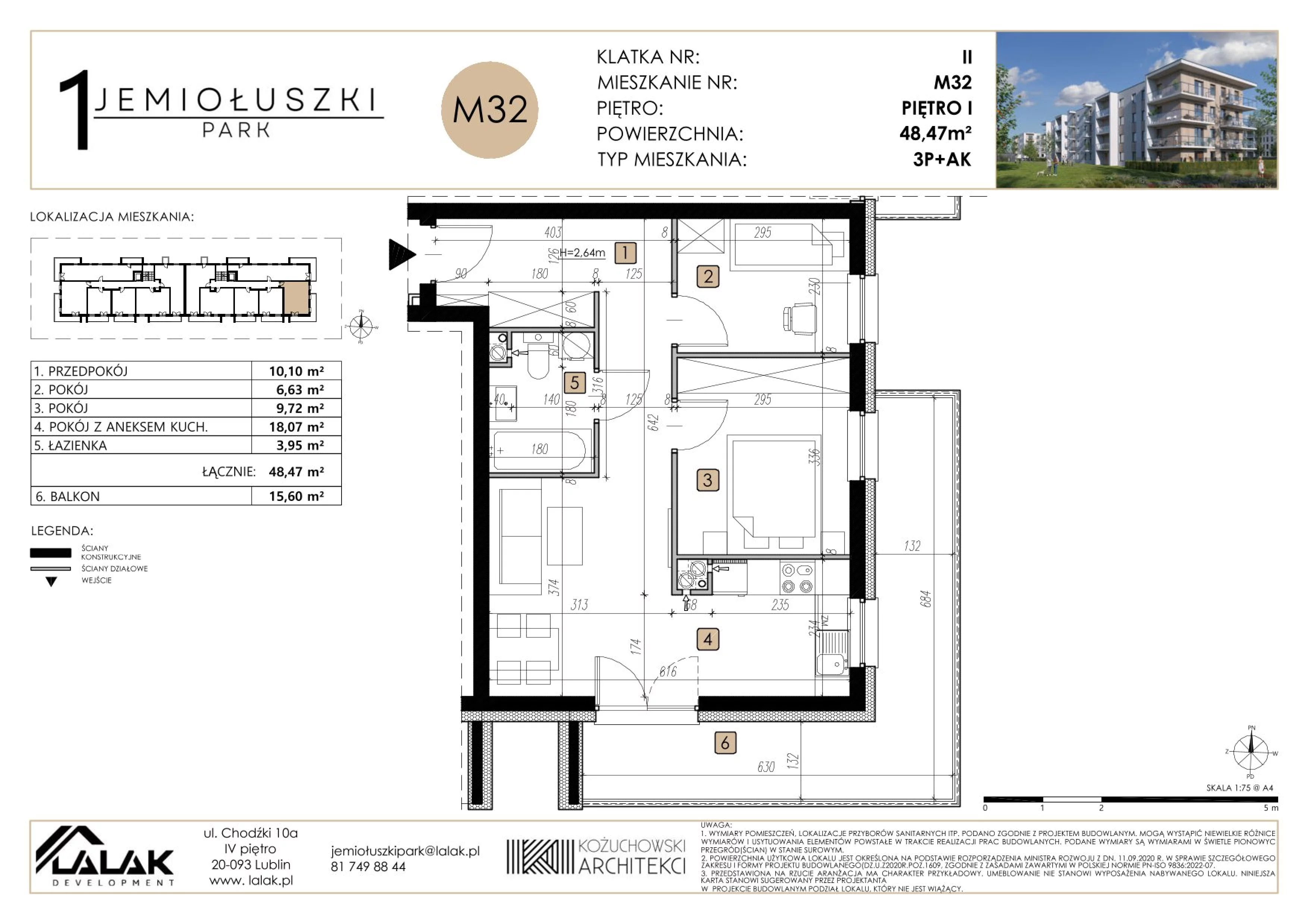 3 pokoje, mieszkanie 48,47 m², piętro 1, oferta nr M32, Jemiołuszki Park, Lublin, Węglin Południowy, ul. Jemiołuszki