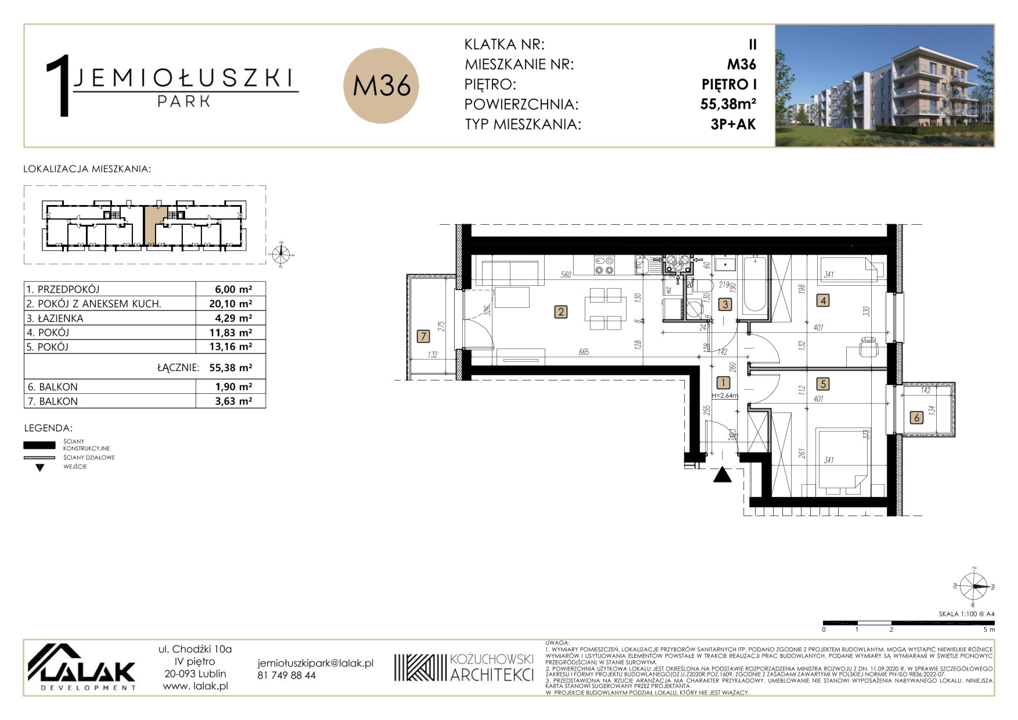 3 pokoje, mieszkanie 55,38 m², piętro 1, oferta nr M36, Jemiołuszki Park, Lublin, Węglin Południowy, ul. Jemiołuszki