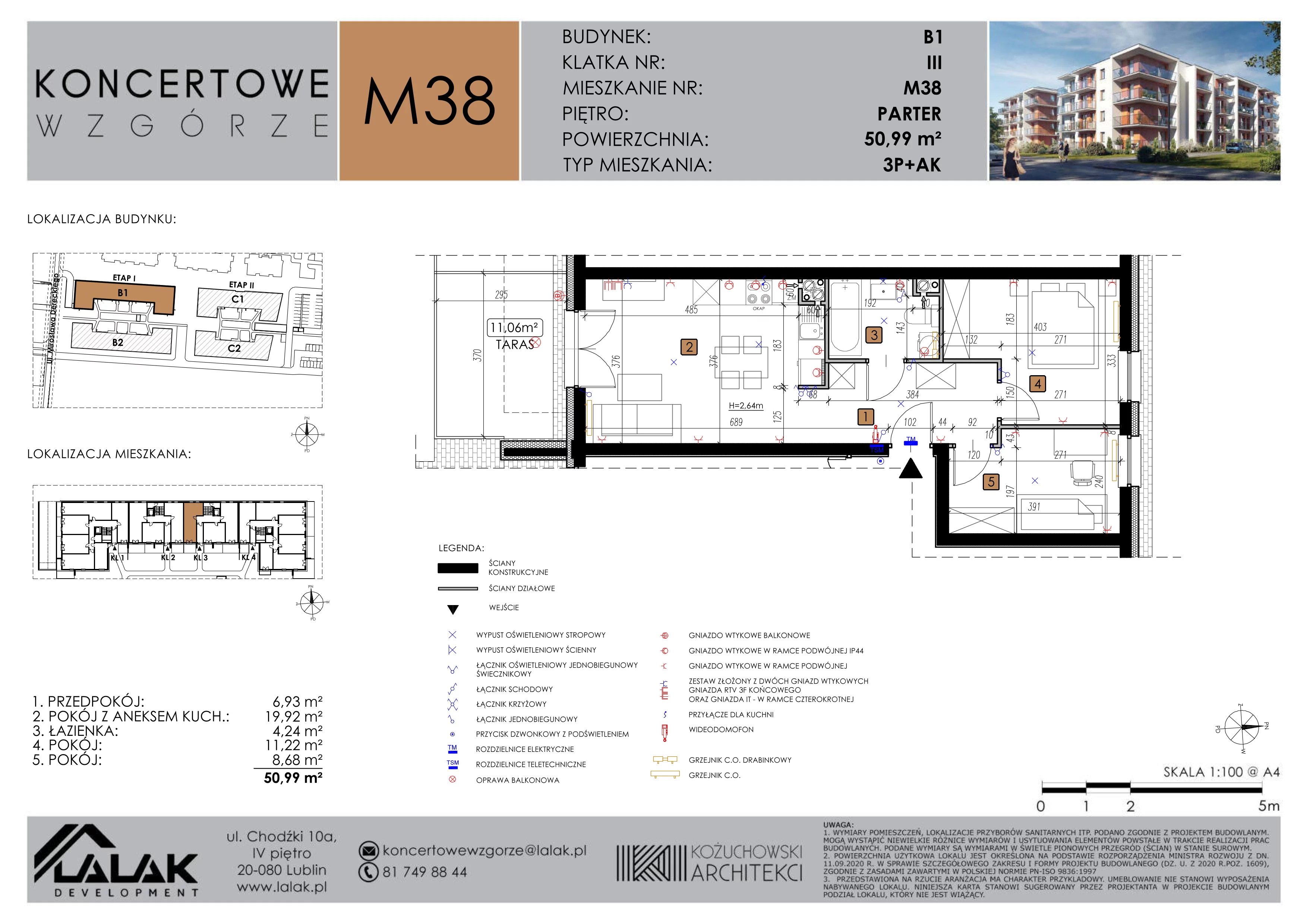 3 pokoje, mieszkanie 50,99 m², parter, oferta nr B1-M38, Koncertowe Wzgórze, Lublin, Czechów Północny, ul. Koncertowa