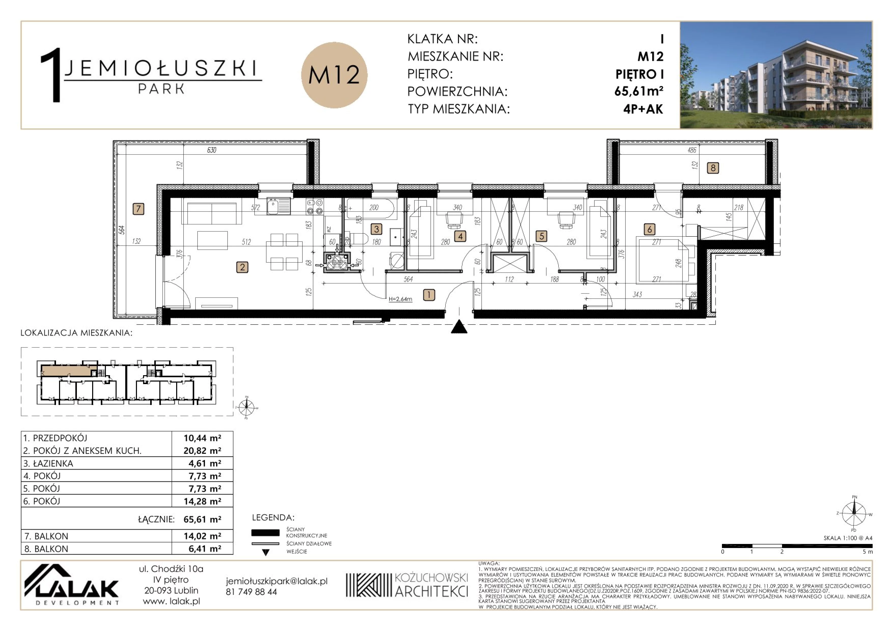 4 pokoje, mieszkanie 65,61 m², piętro 1, oferta nr M12, Jemiołuszki Park, Lublin, Węglin Południowy, ul. Jemiołuszki