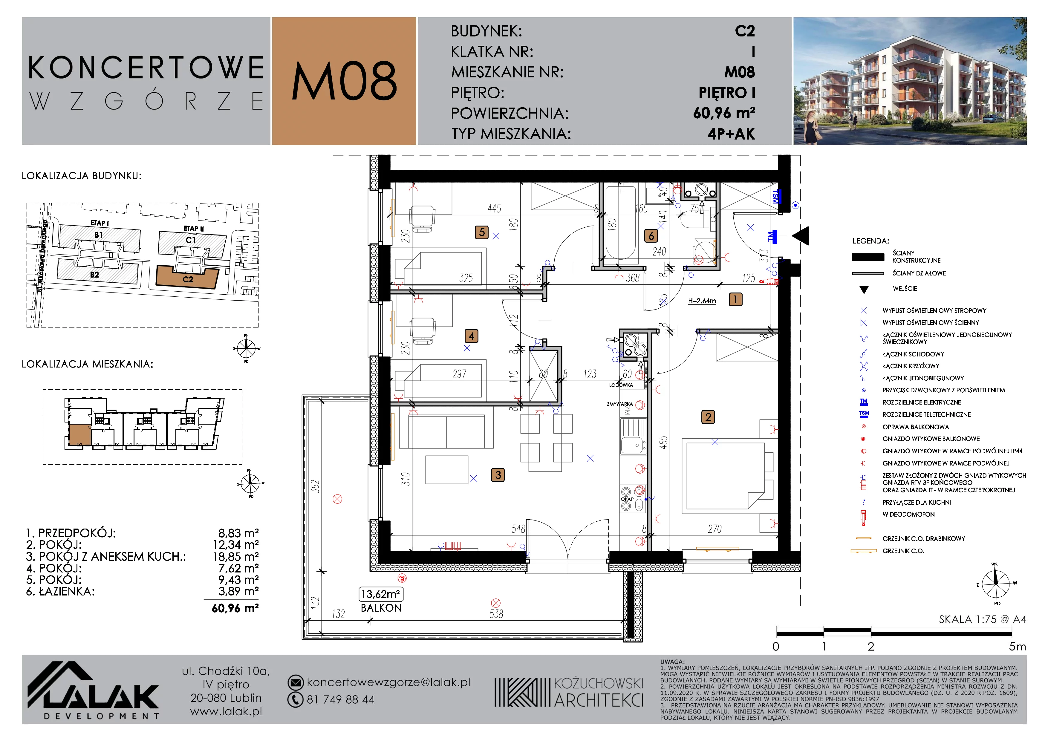 4 pokoje, mieszkanie 60,96 m², piętro 1, oferta nr C2_M8/I, Koncertowe Wzgórze etap 2, Lublin, Czechów Północny, ul. Koncertowa