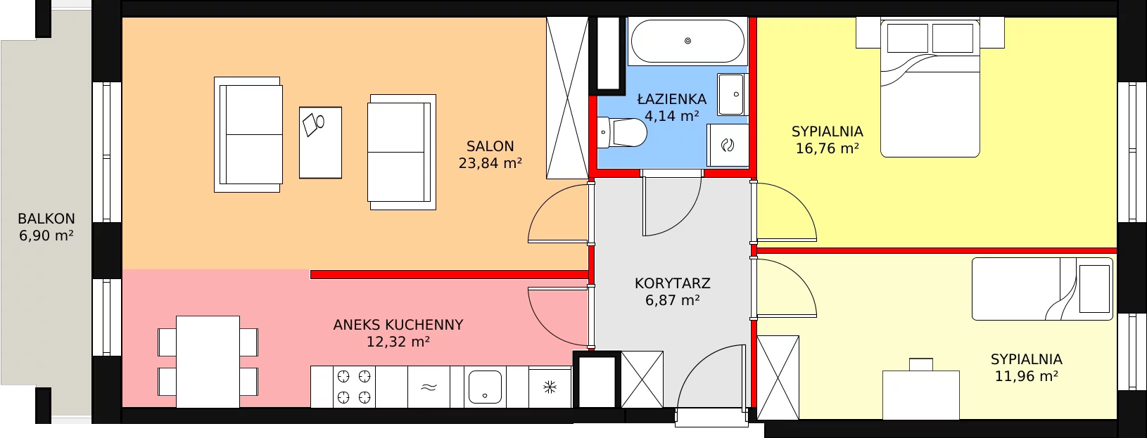 3 pokoje, mieszkanie 75,89 m², piętro 1, oferta nr C/M03, Diamentowe Tarasy, Lublin, Wrotków, ul. Wolińskiego